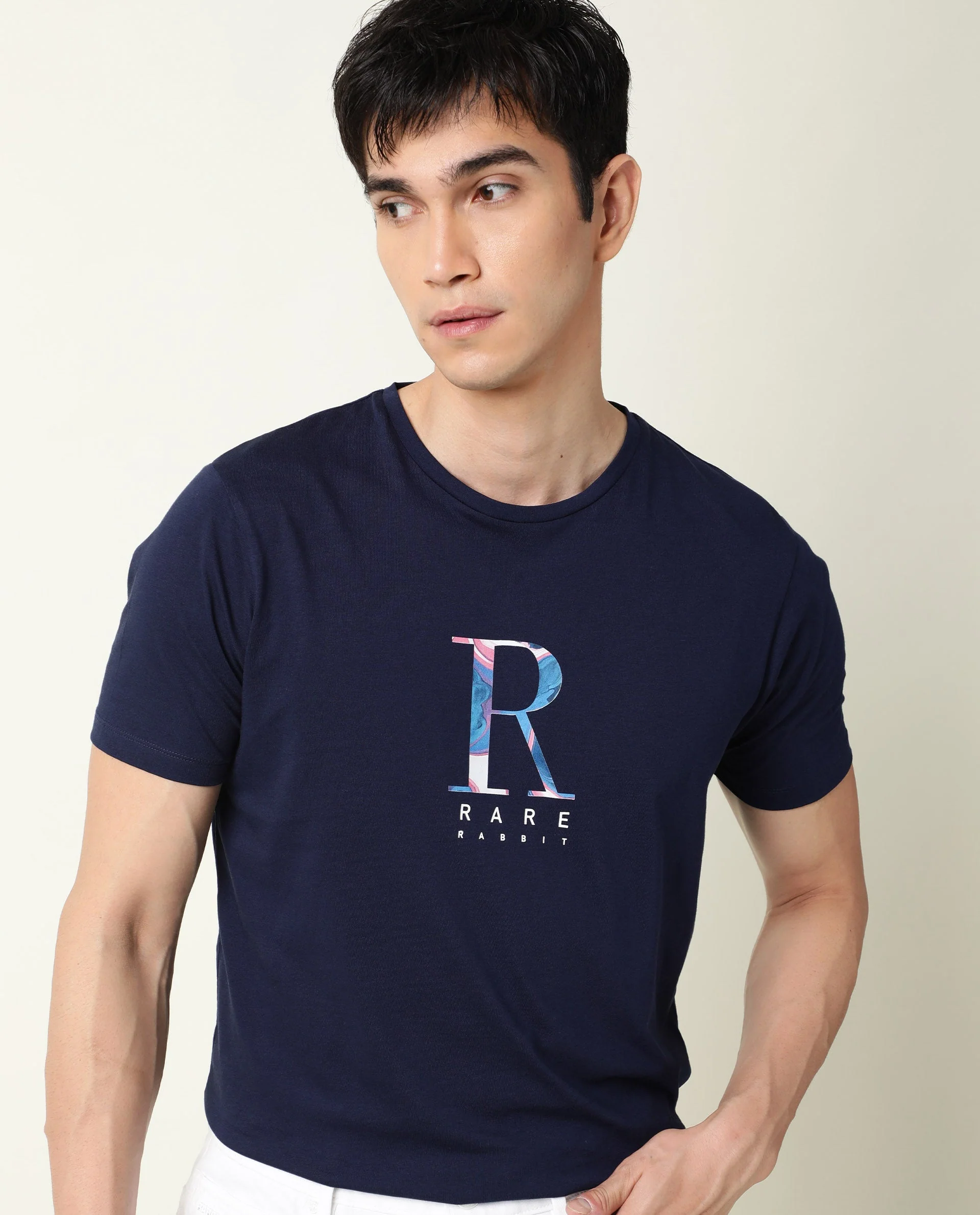 Rare Rabbit Men's Illum Blue Cotton Printed Slim Fit Half Sleeve Crew Neck T-Shirt - Image 5