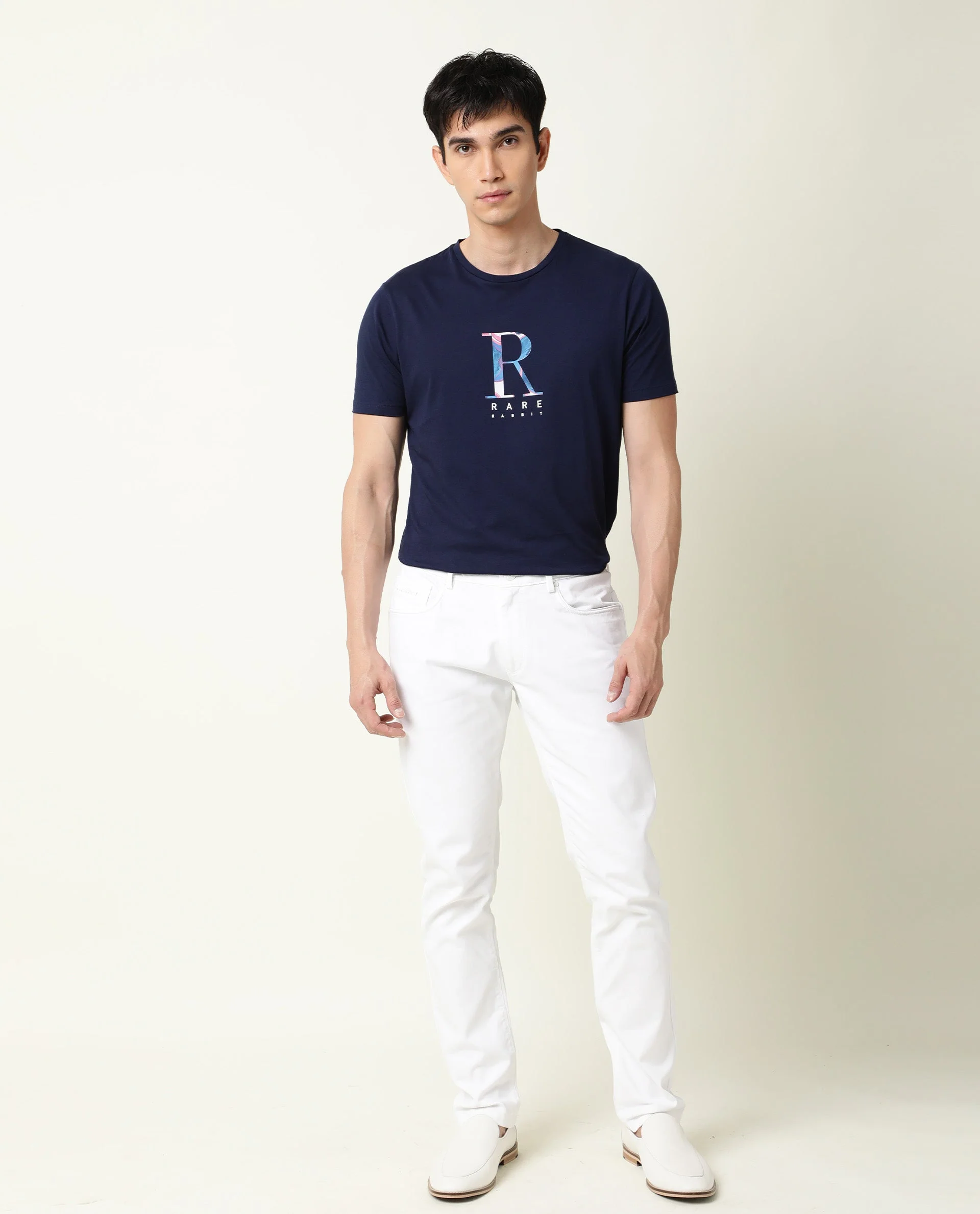 Rare Rabbit Men's Illum Blue Cotton Printed Slim Fit Half Sleeve Crew Neck T-Shirt - Image 6