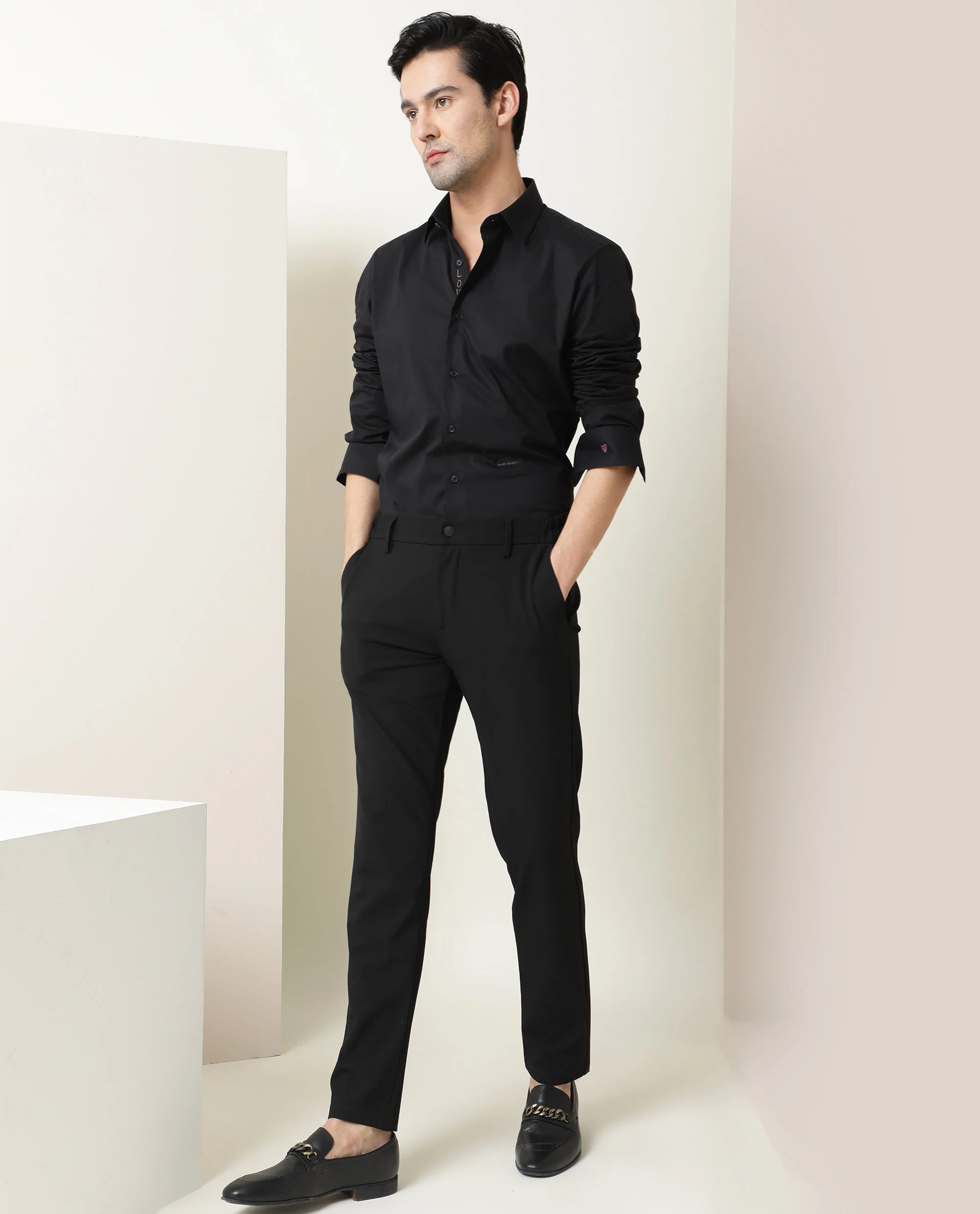 Rare Rabbit Men's I Love You Black Cotton Embroidered Regular Fit Full Sleeve Collared Shirt - Image 2
