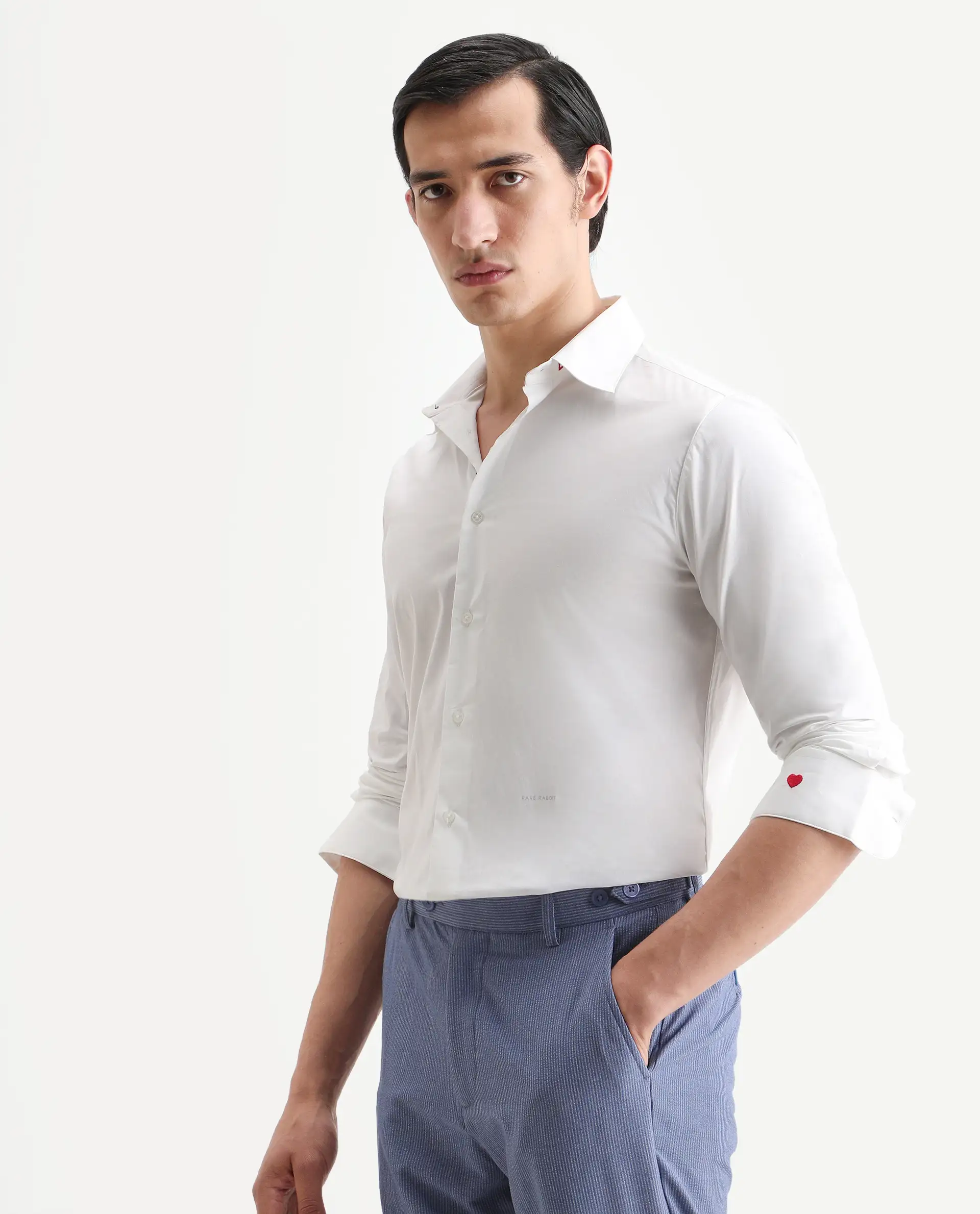 Rare Rabbit Men's I Love U White Cotton Embroidered Regular Fit Full Sleeve Collared Shirt - Image 7