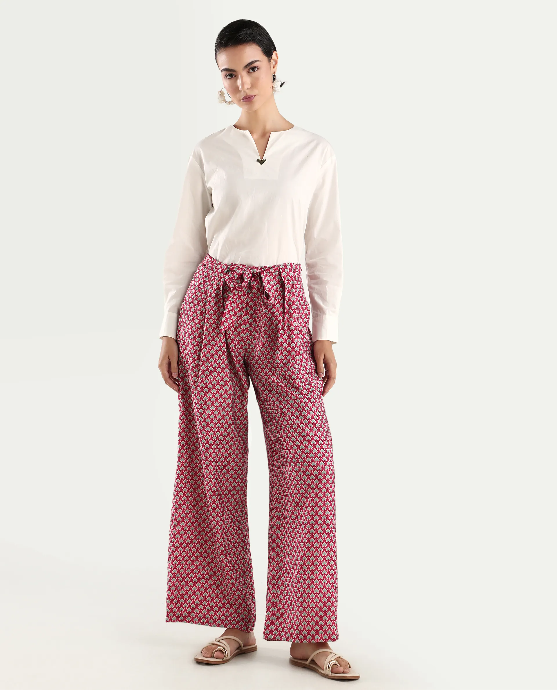 Rareism Women's Imanio Multi Polyester Blend Geometric Print Ankle Length Wide Trouser - Image 3