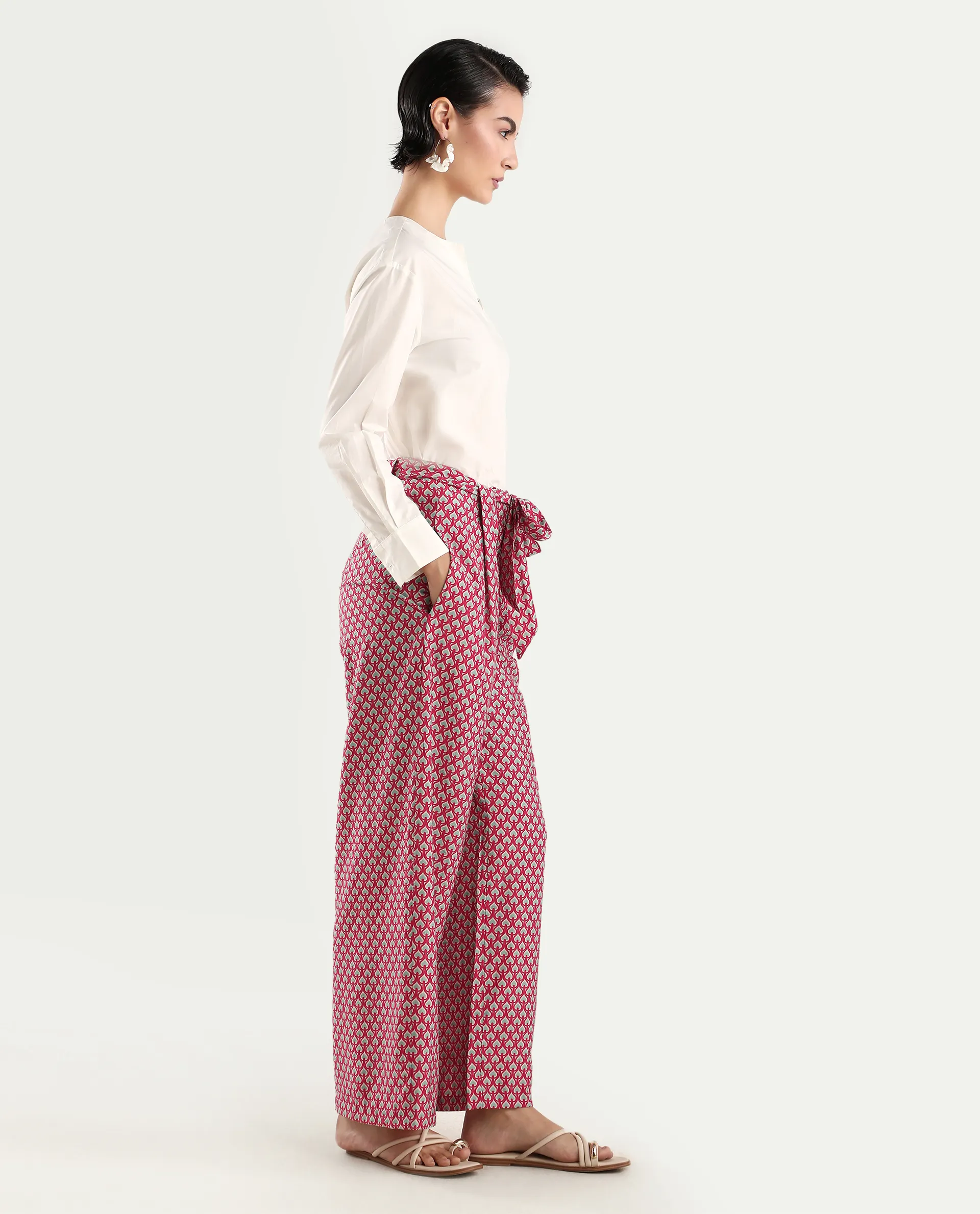 Rareism Women's Imanio Multi Polyester Blend Geometric Print Ankle Length Wide Trouser - Image 6