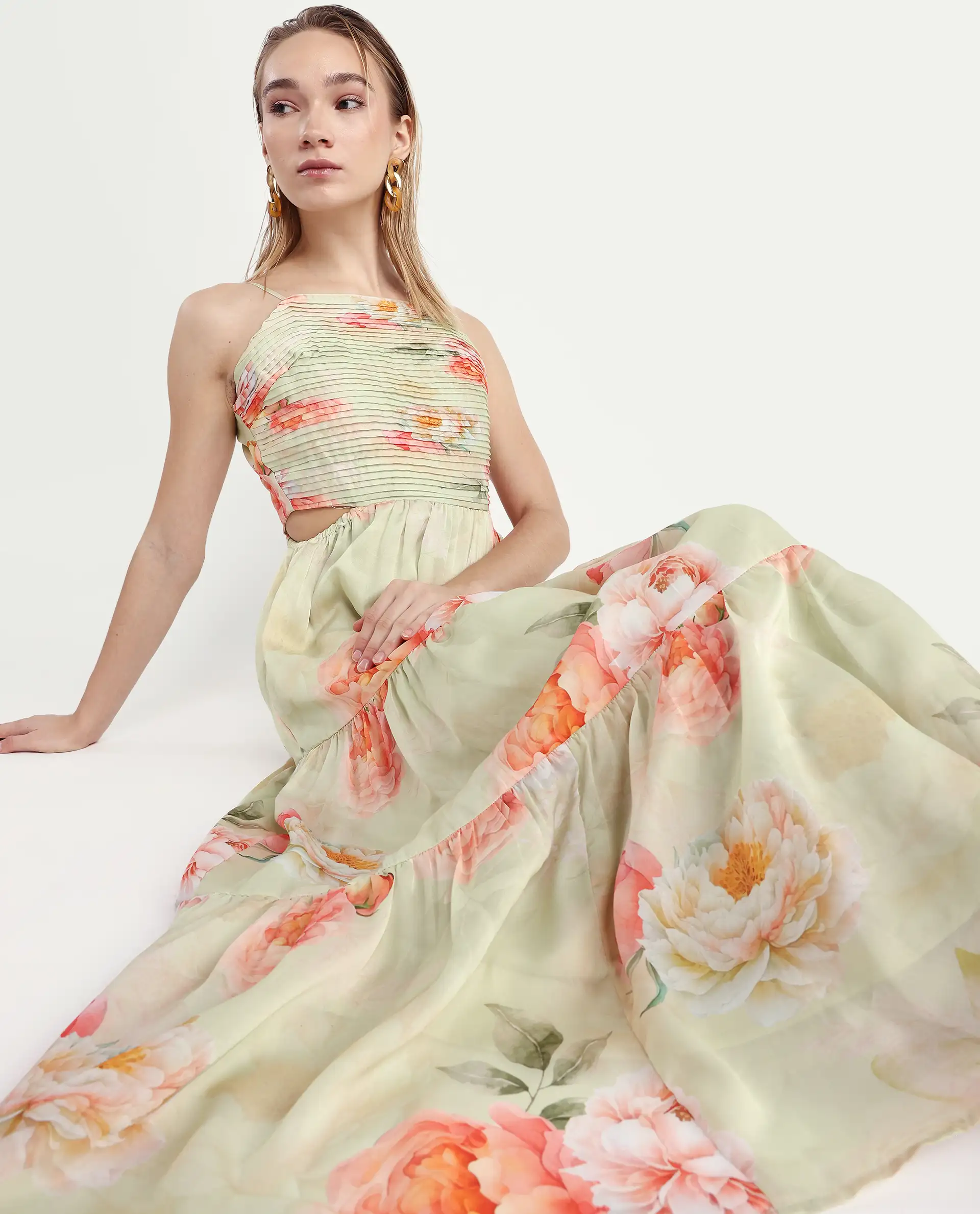 Rareism Women's Imola Light Multi Polyester Shoulder Strap Floral Print Shoulder Strap Maxi Fit And Flare Dress - Image 2