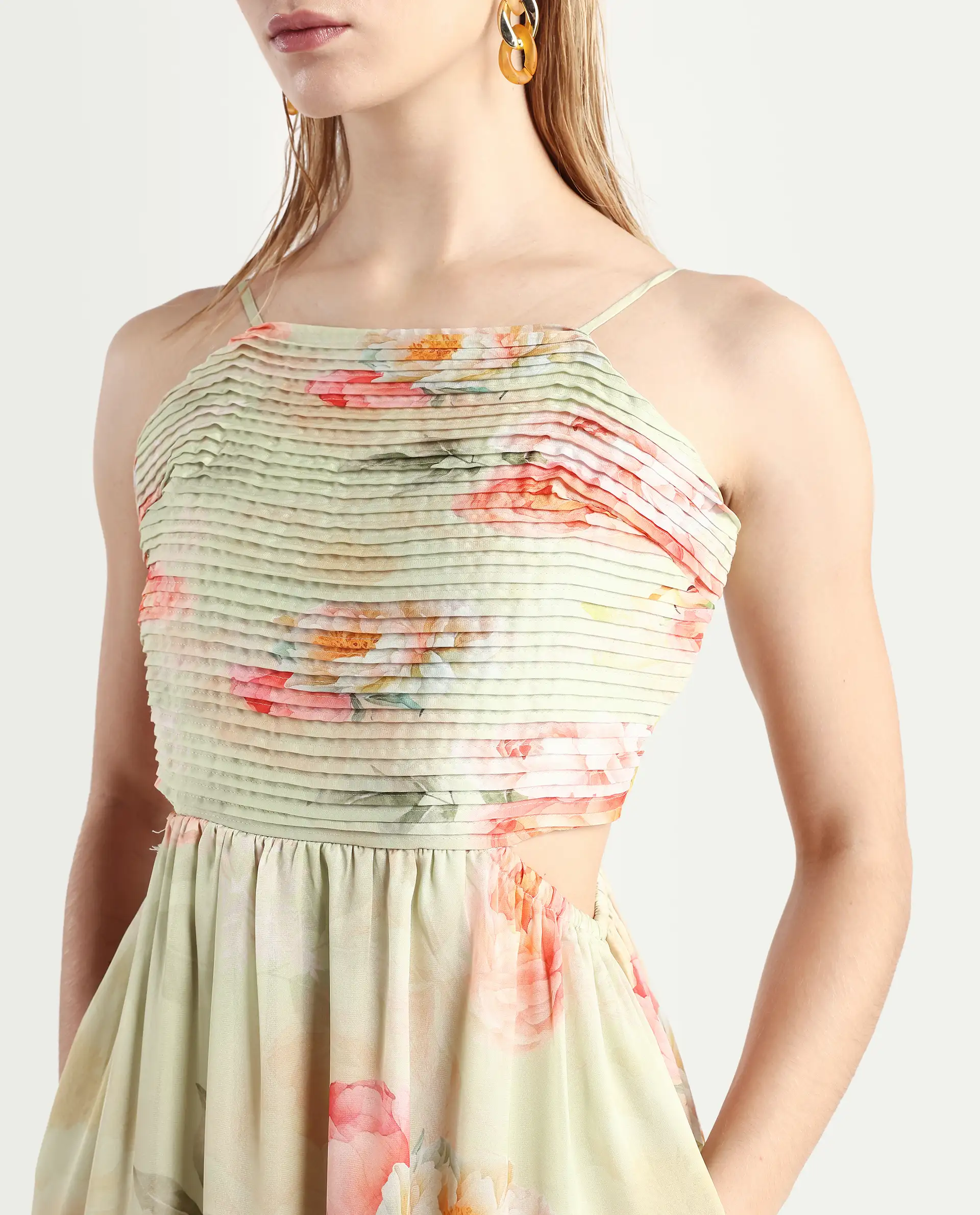 Rareism Women's Imola Light Multi Polyester Shoulder Strap Floral Print Shoulder Strap Maxi Fit And Flare Dress - Image 4