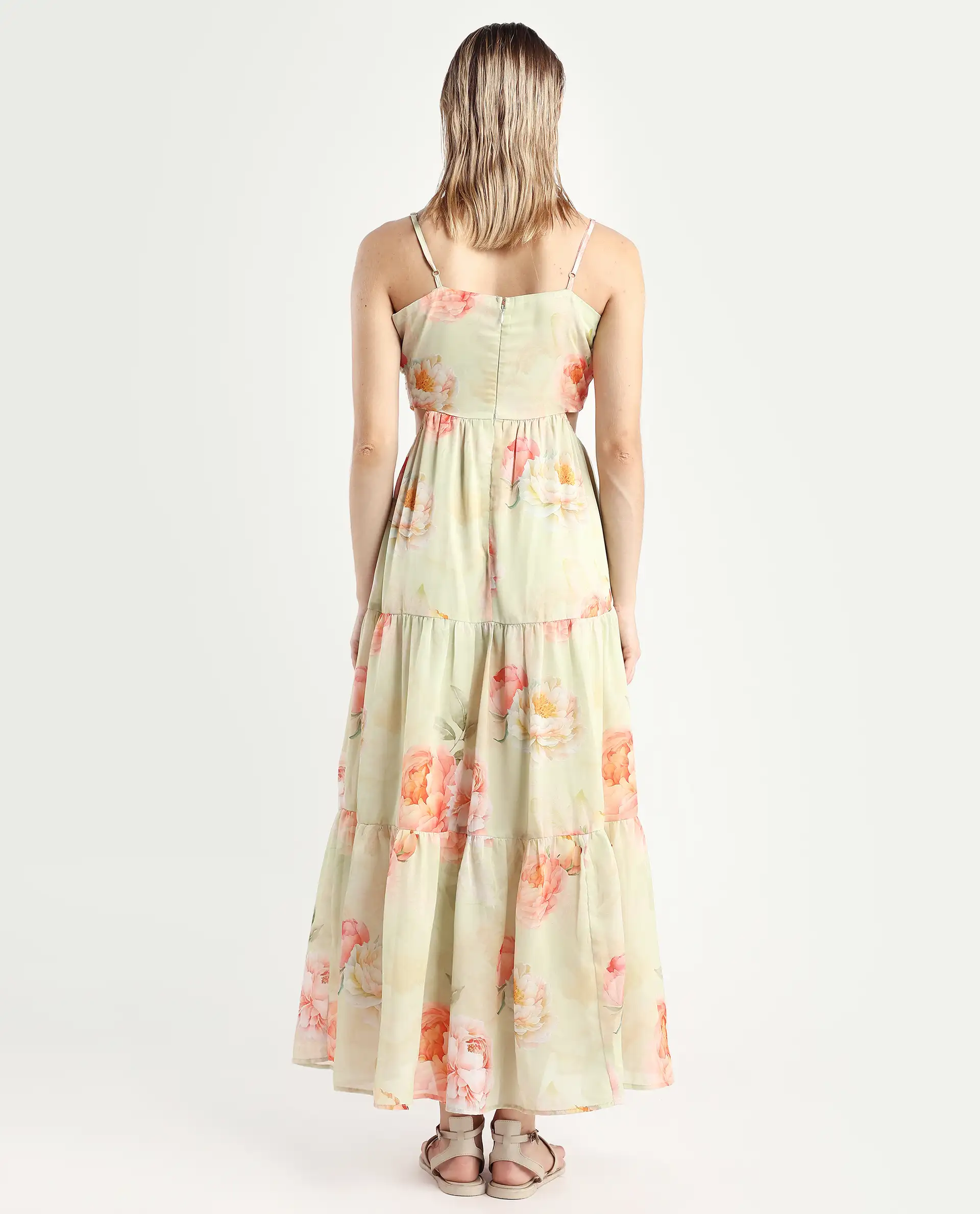 Rareism Women's Imola Light Multi Polyester Shoulder Strap Floral Print Shoulder Strap Maxi Fit And Flare Dress - Image 7