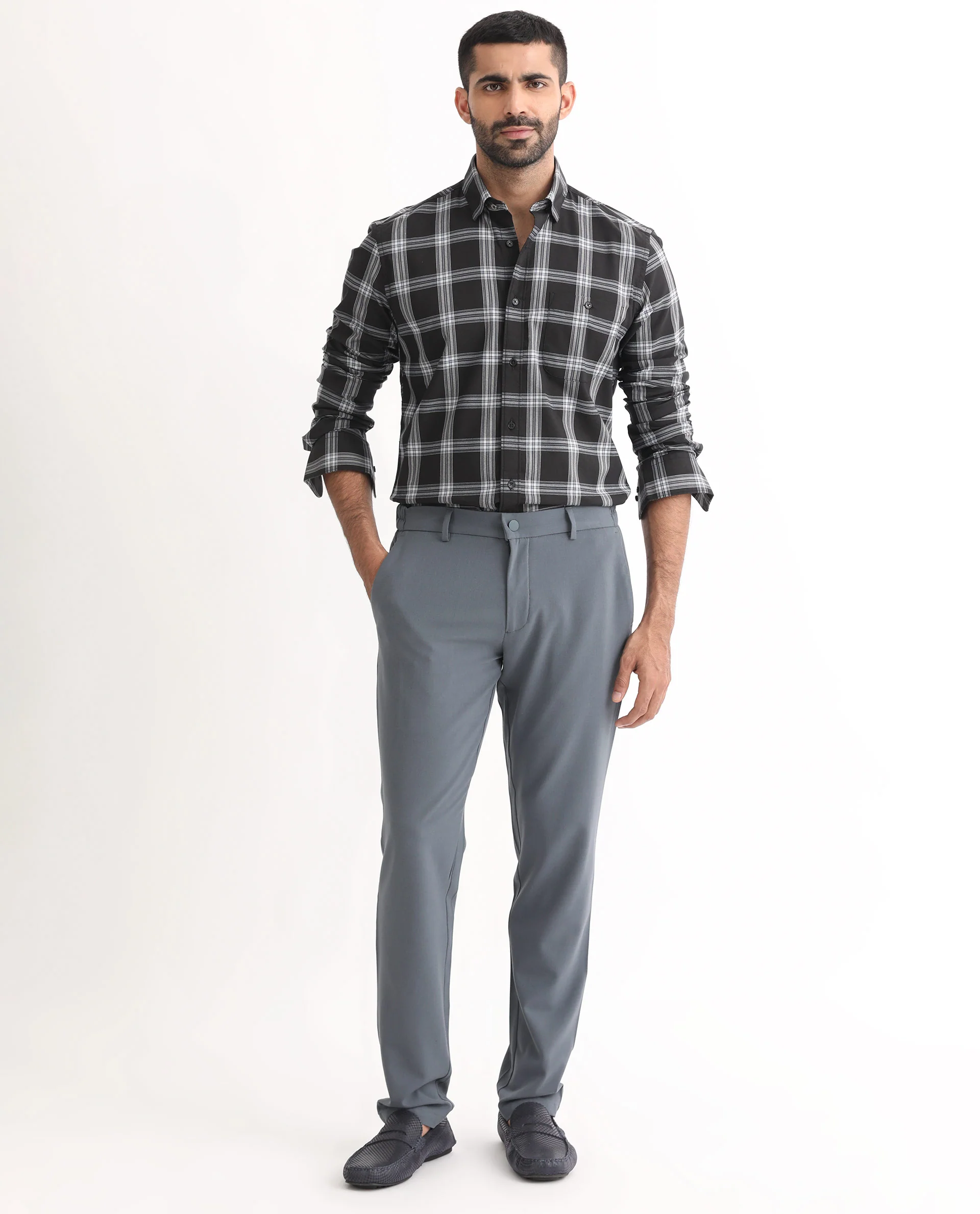 Rare Rabbit Men's Imperial Black Cotton Checked Print Regular Fit Full Sleeve Collared Shirt - Image 2