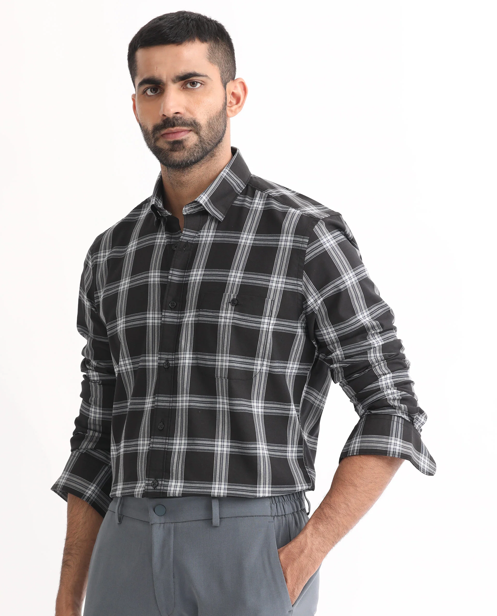 Rare Rabbit Men's Imperial Black Cotton Checked Print Regular Fit Full Sleeve Collared Shirt - Image 3