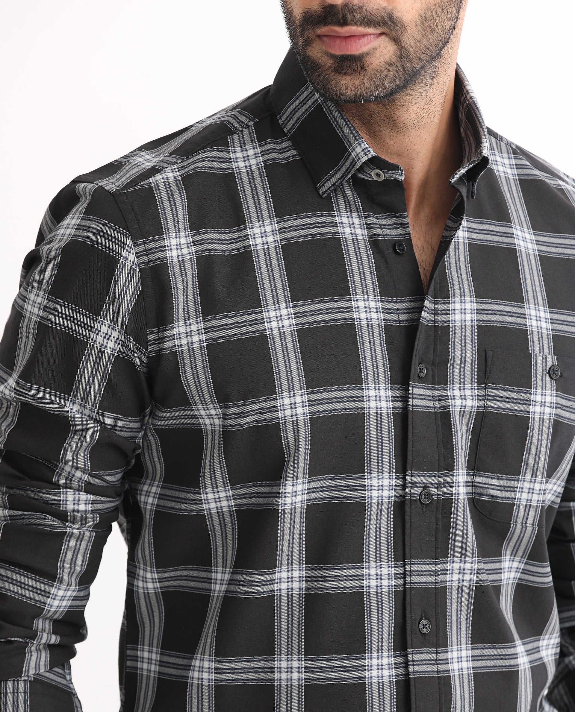 Rare Rabbit Men's Imperial Black Cotton Checked Print Regular Fit Full Sleeve Collared Shirt - Image 5