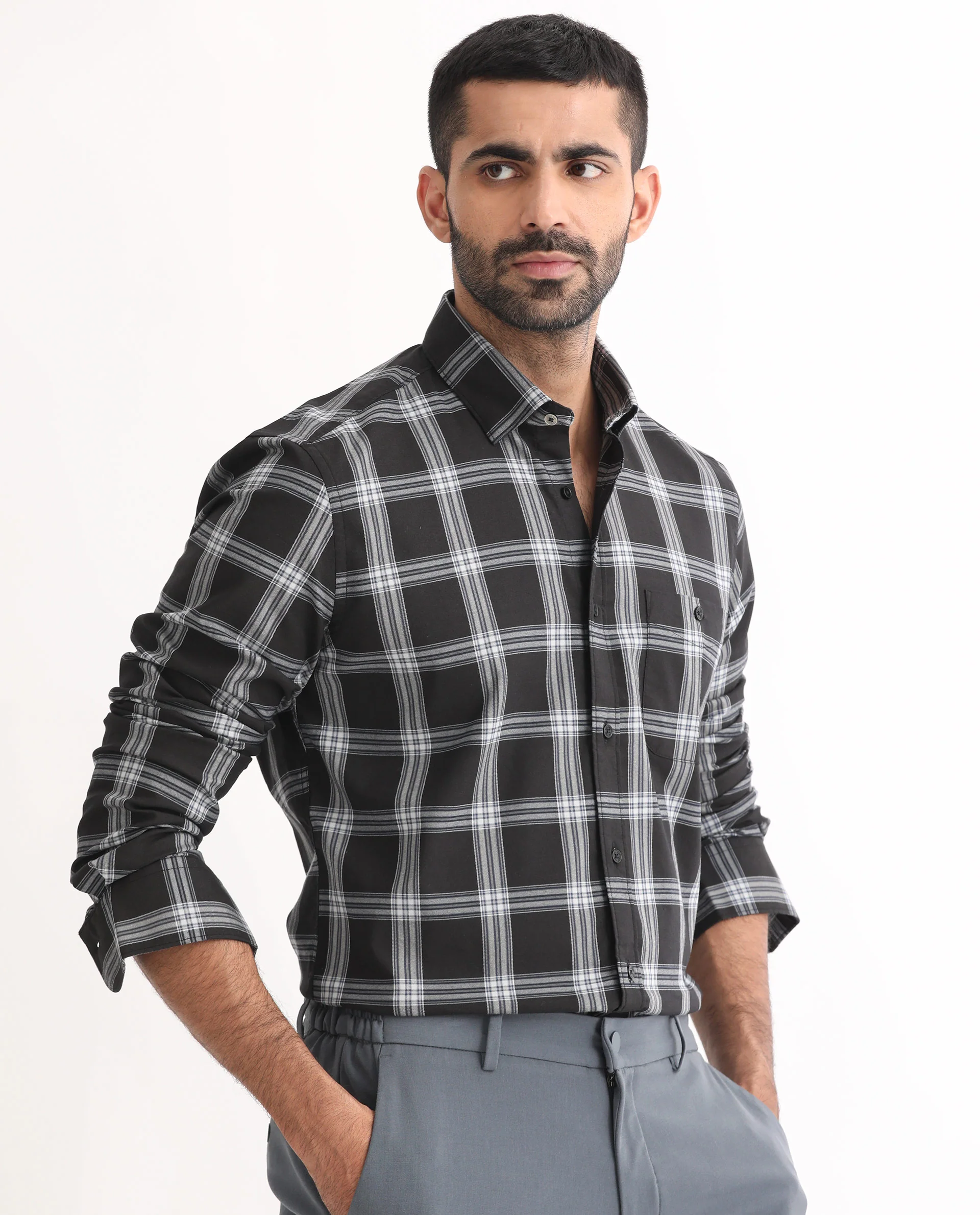 Rare Rabbit Men's Imperial Black Cotton Checked Print Regular Fit Full Sleeve Collared Shirt - Image 7
