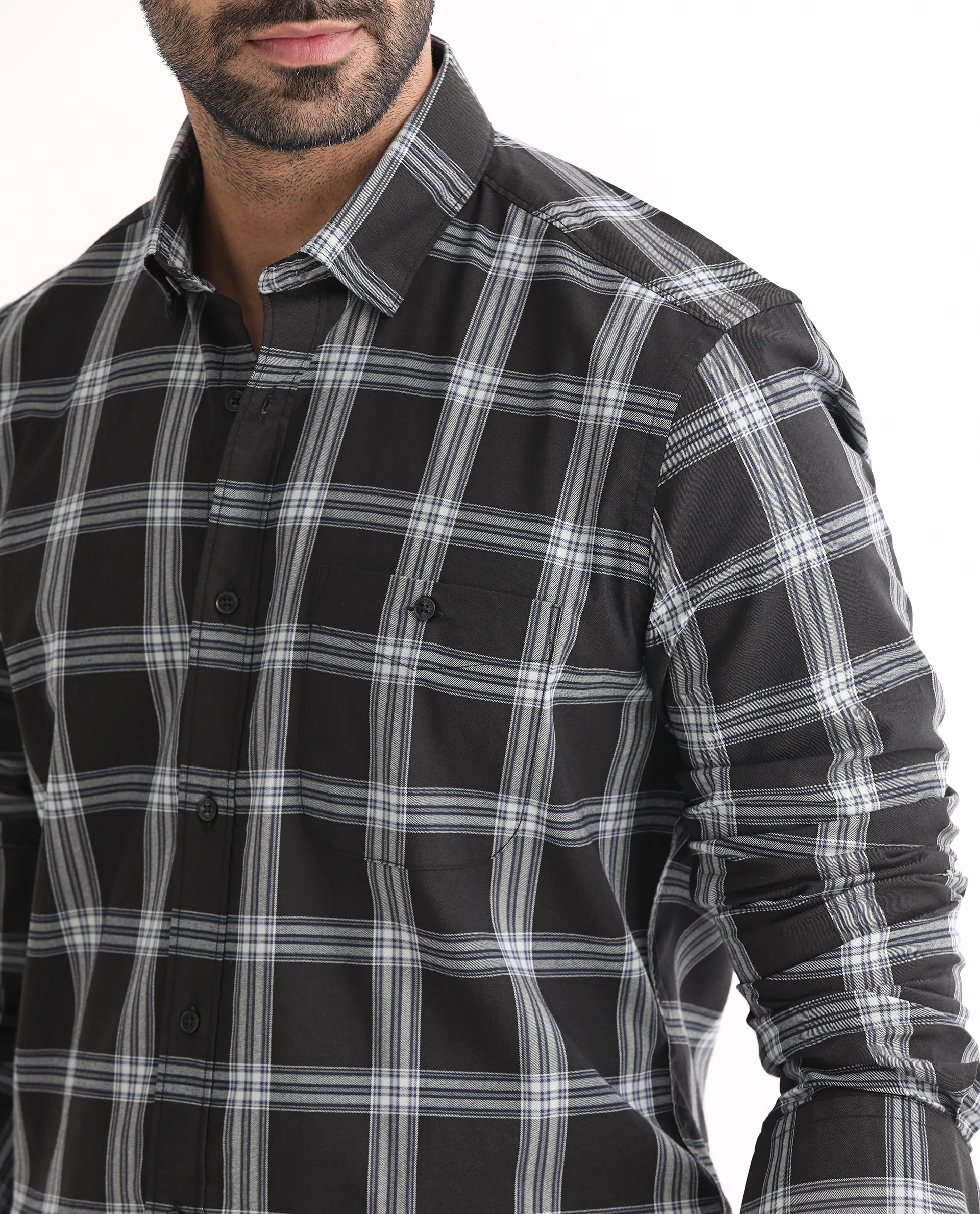 Rare Rabbit Men's Imperial Black Cotton Checked Print Regular Fit Full Sleeve Collared Shirt - Image 8