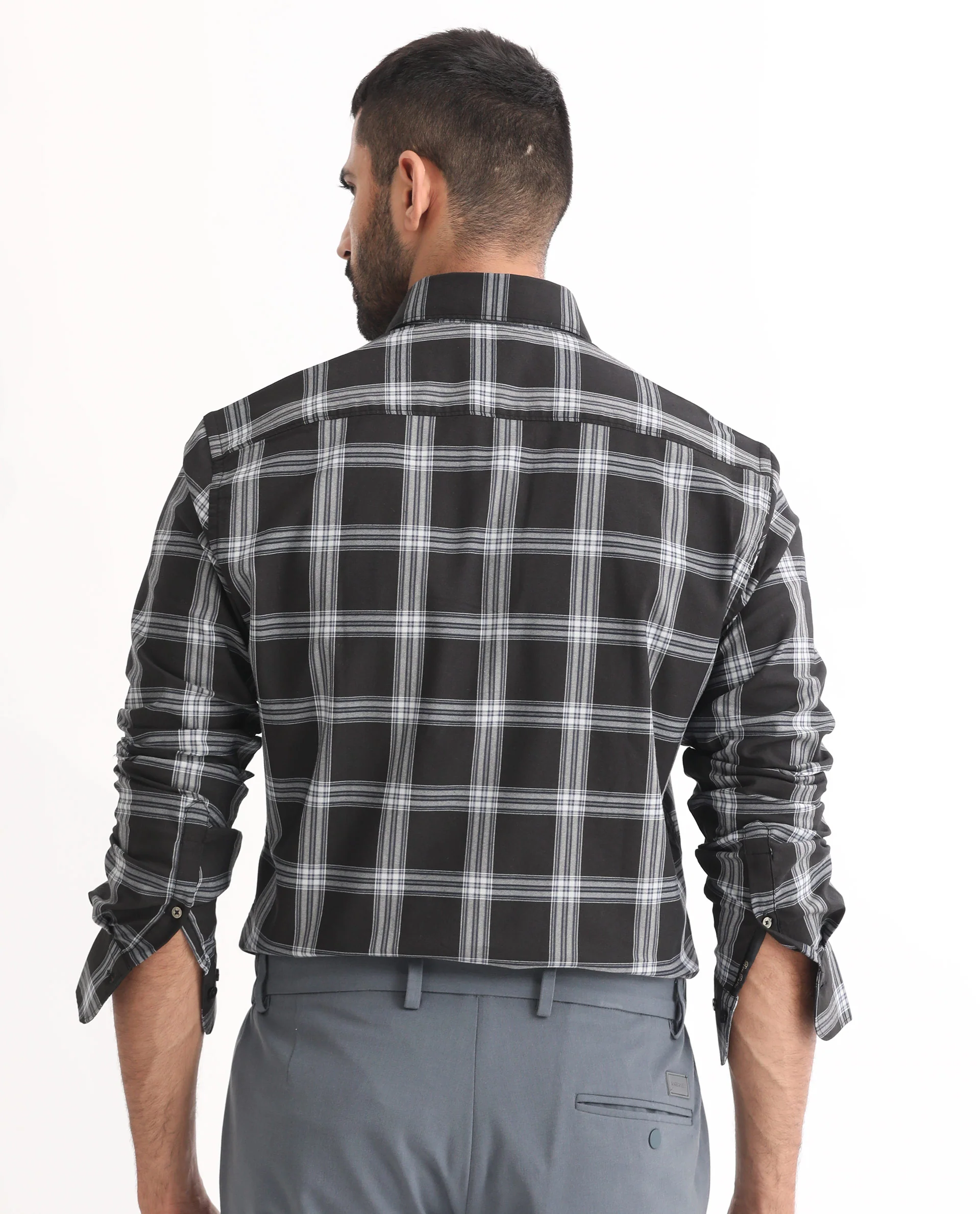 Rare Rabbit Men's Imperial Black Cotton Checked Print Regular Fit Full Sleeve Collared Shirt - Image 9