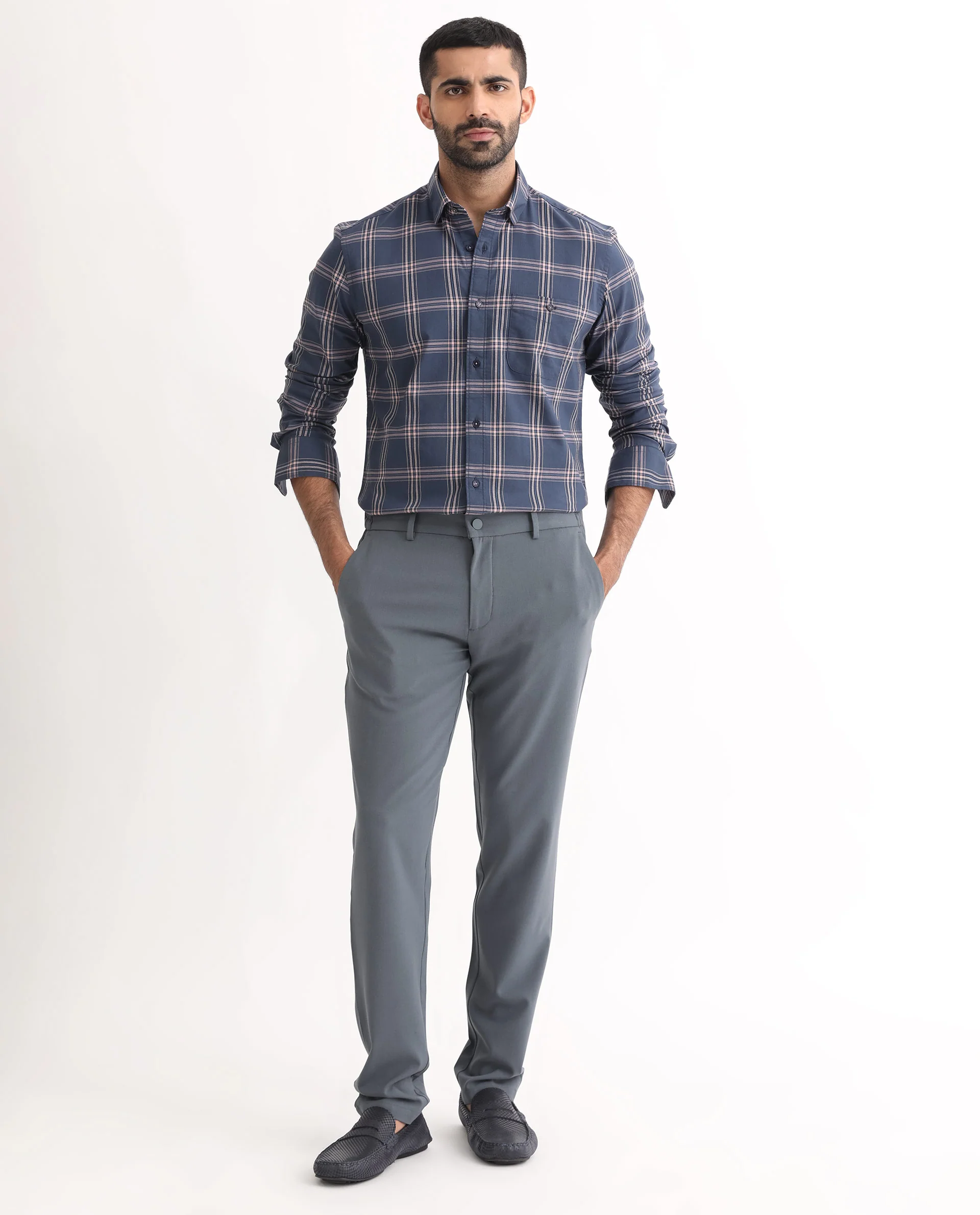 Rare Rabbit Men's Imperial Blue Cotton Checked Print Regular Fit Full Sleeve Collared Shirt - Image 2