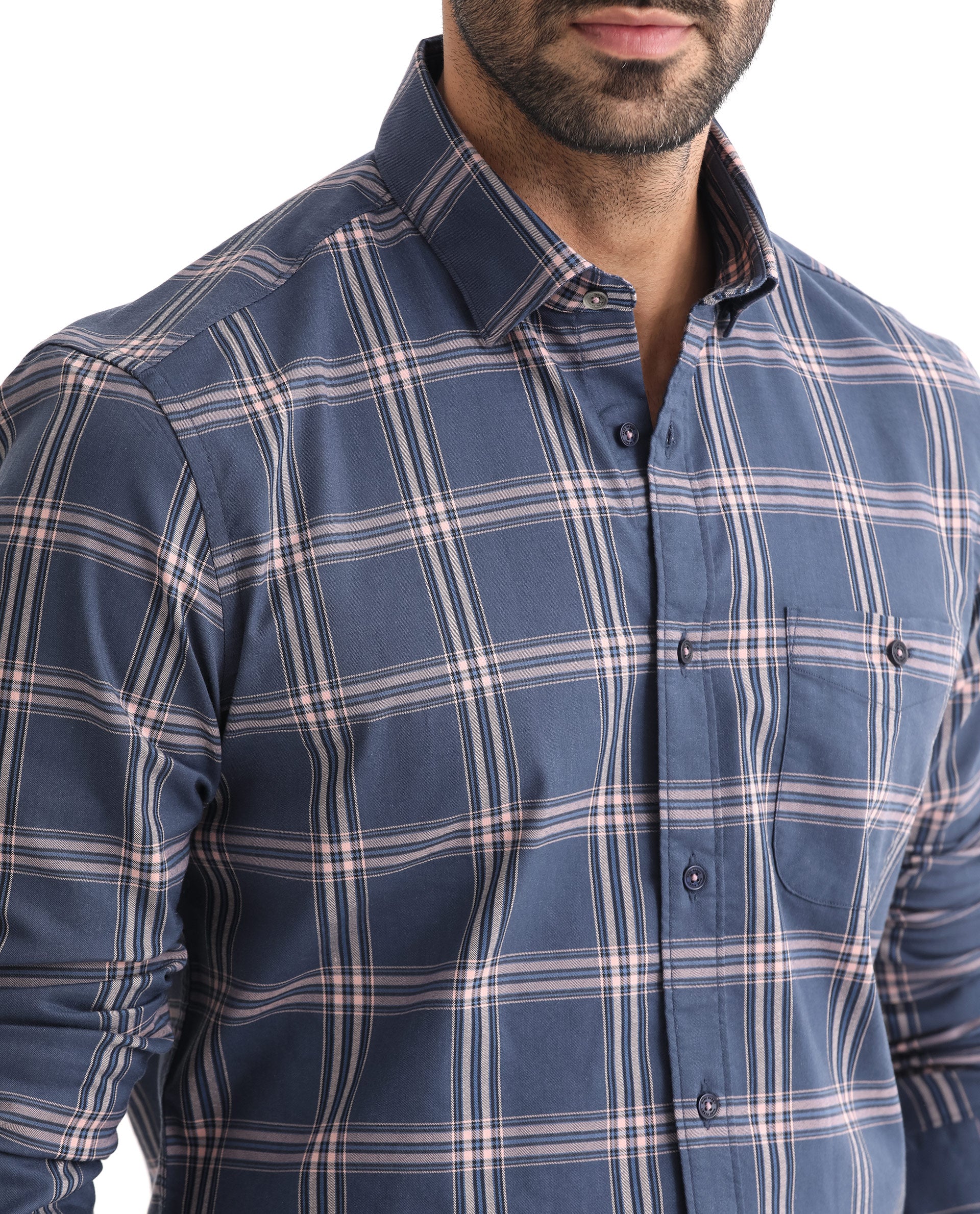 Rare Rabbit Men's Imperial Blue Cotton Checked Print Regular Fit Full Sleeve Collared Shirt - Image 4