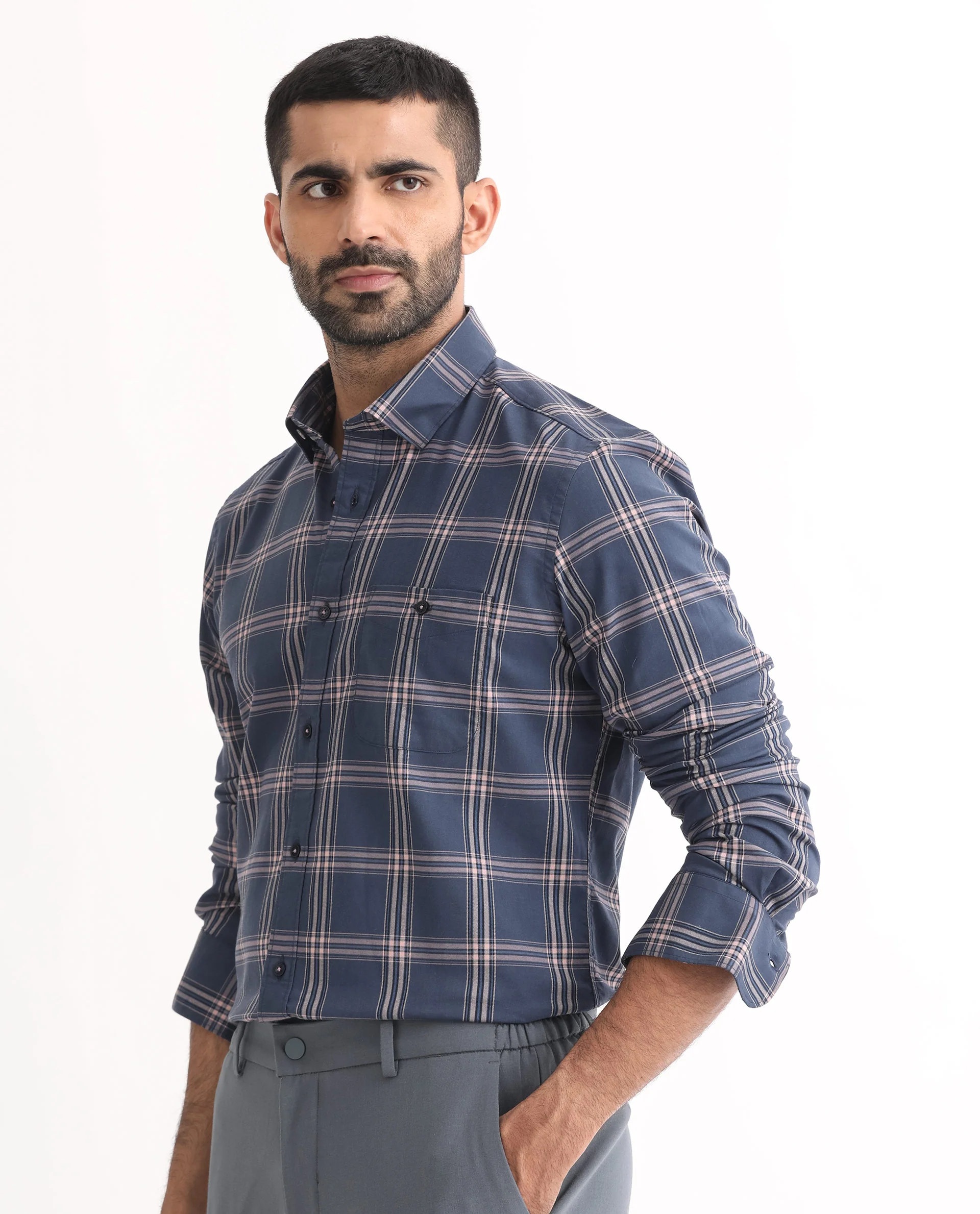 Rare Rabbit Men's Imperial Blue Cotton Checked Print Regular Fit Full Sleeve Collared Shirt - Image 6