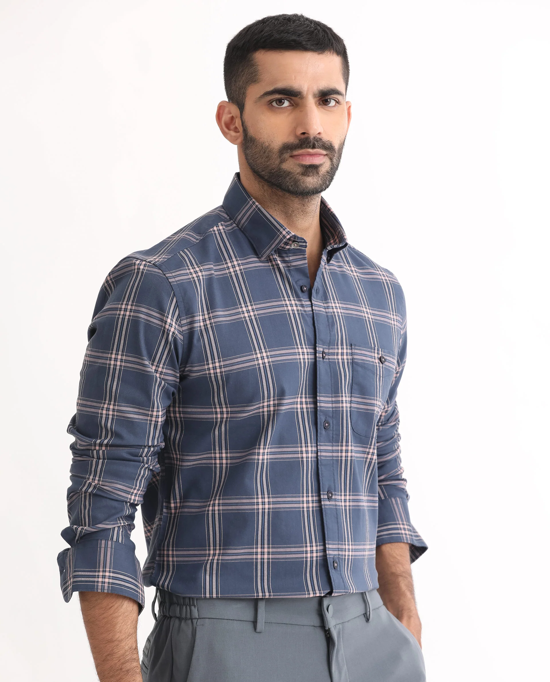 Rare Rabbit Men's Imperial Blue Cotton Checked Print Regular Fit Full Sleeve Collared Shirt - Image 7