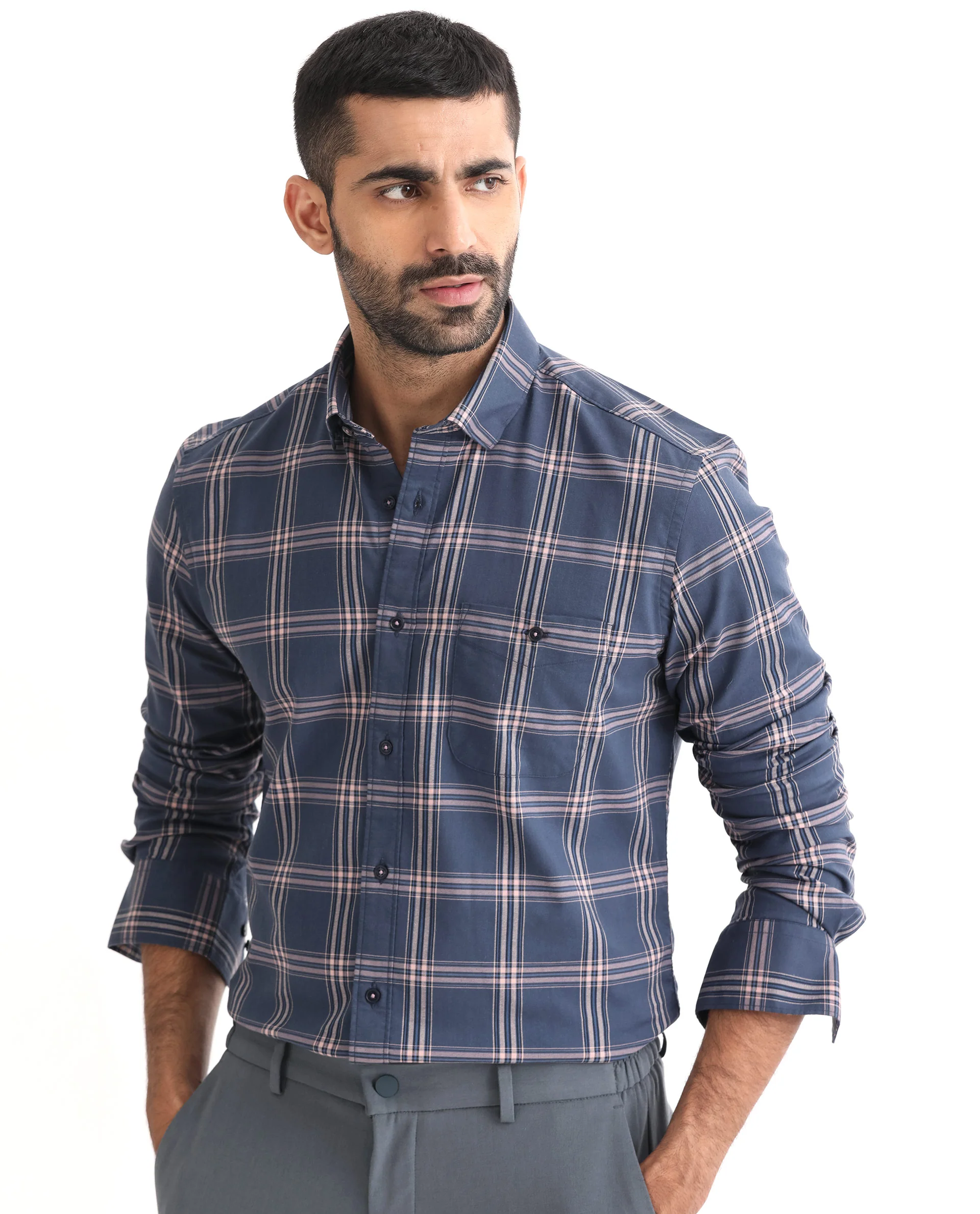 Rare Rabbit Men's Imperial Blue Cotton Checked Print Regular Fit Full Sleeve Collared Shirt - Image 8