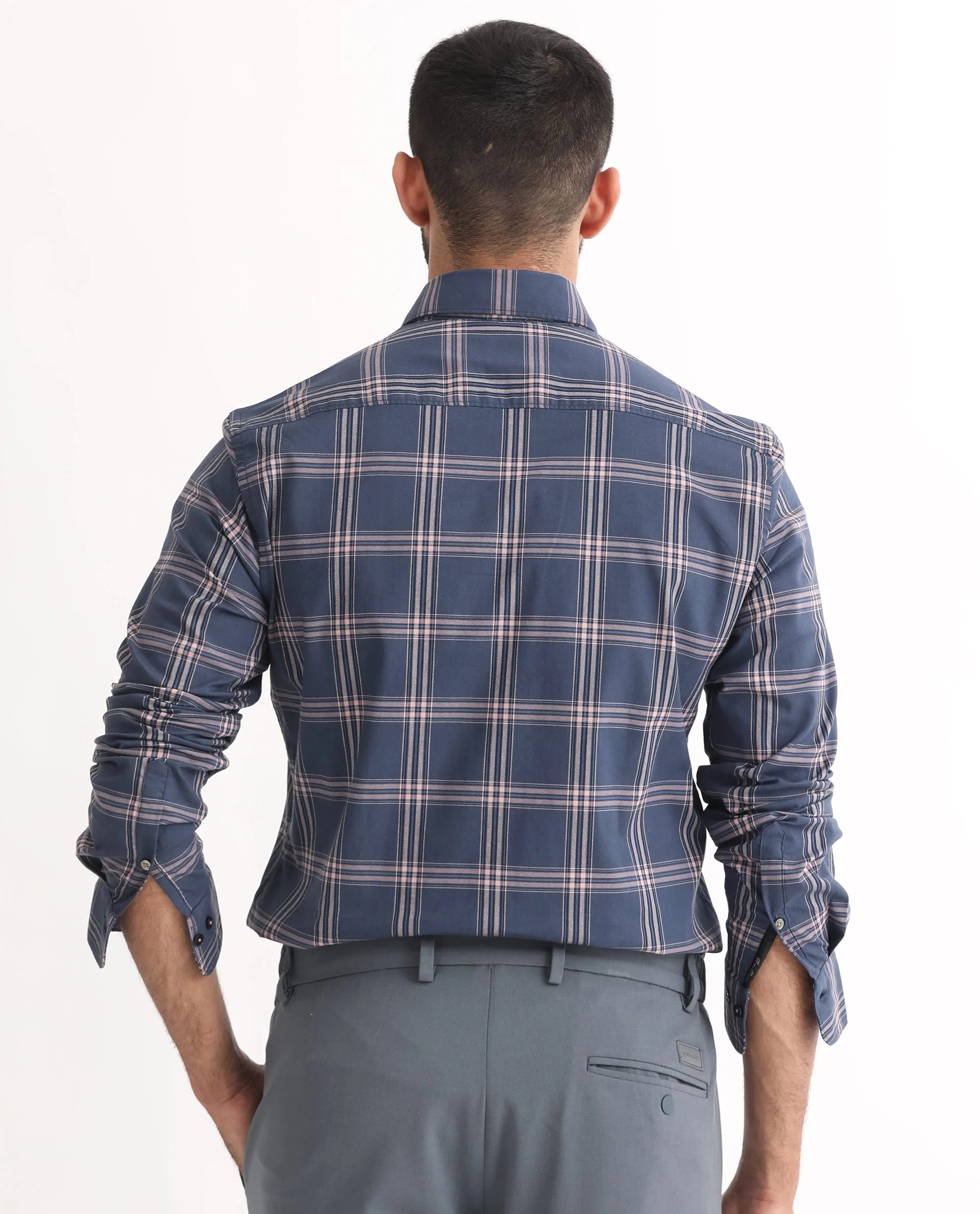 Rare Rabbit Men's Imperial Blue Cotton Checked Print Regular Fit Full Sleeve Collared Shirt - Image 9