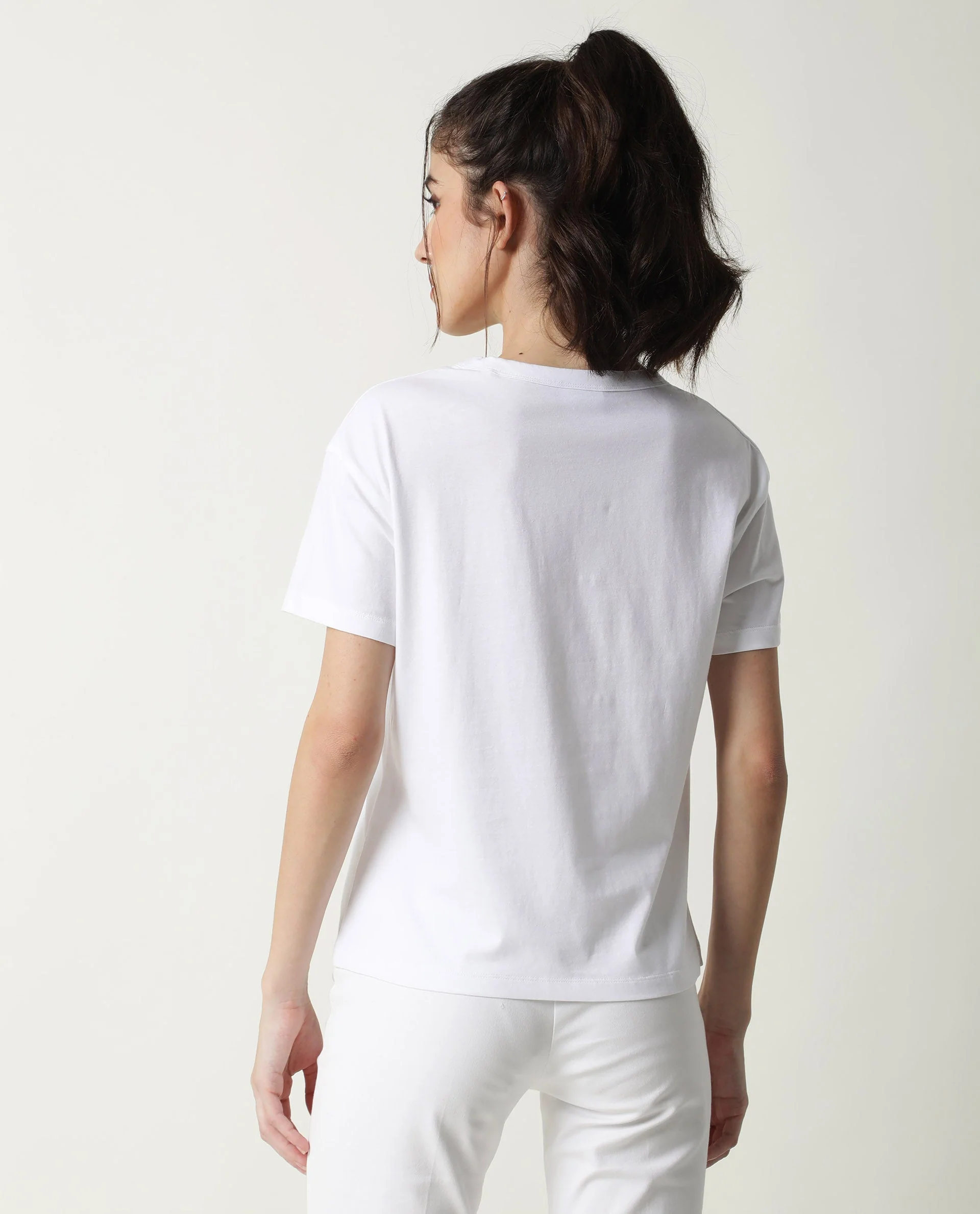 Rareism Women's Inago White Cotton Crew Neck Graphic Print Crop Regular Fit T-Shirt - Image 2
