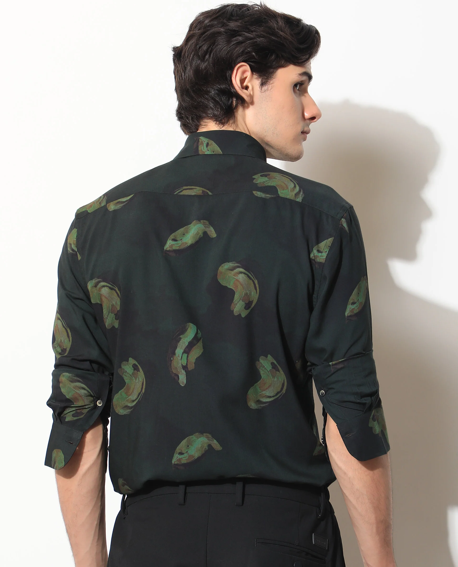 Rare Rabbit Men's Inari Dark Green Cotton Abstract Print Regular Fit Full Sleeve Spread Collar Shirt - Image 10