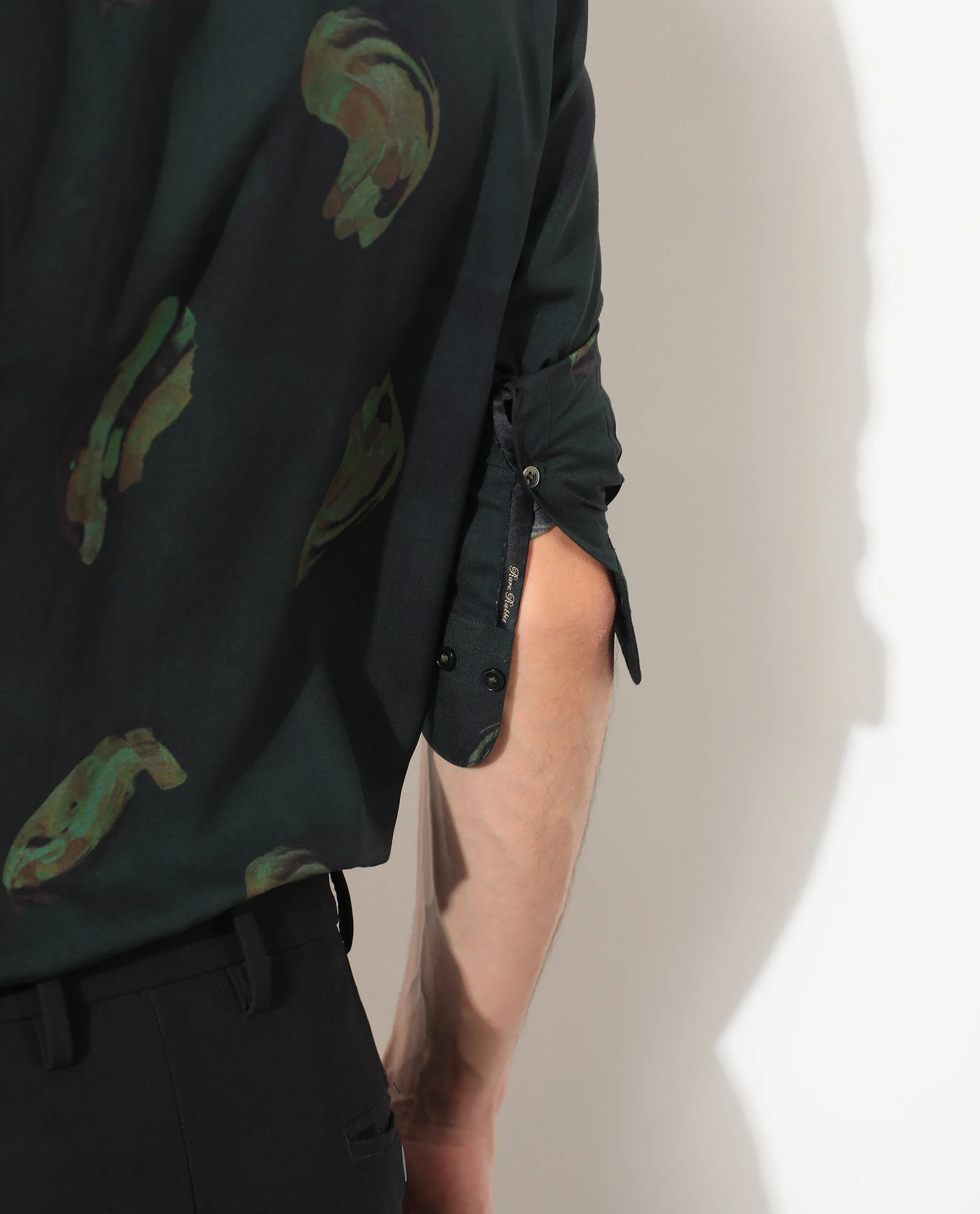 Rare Rabbit Men's Inari Dark Green Cotton Abstract Print Regular Fit Full Sleeve Spread Collar Shirt - Image 5