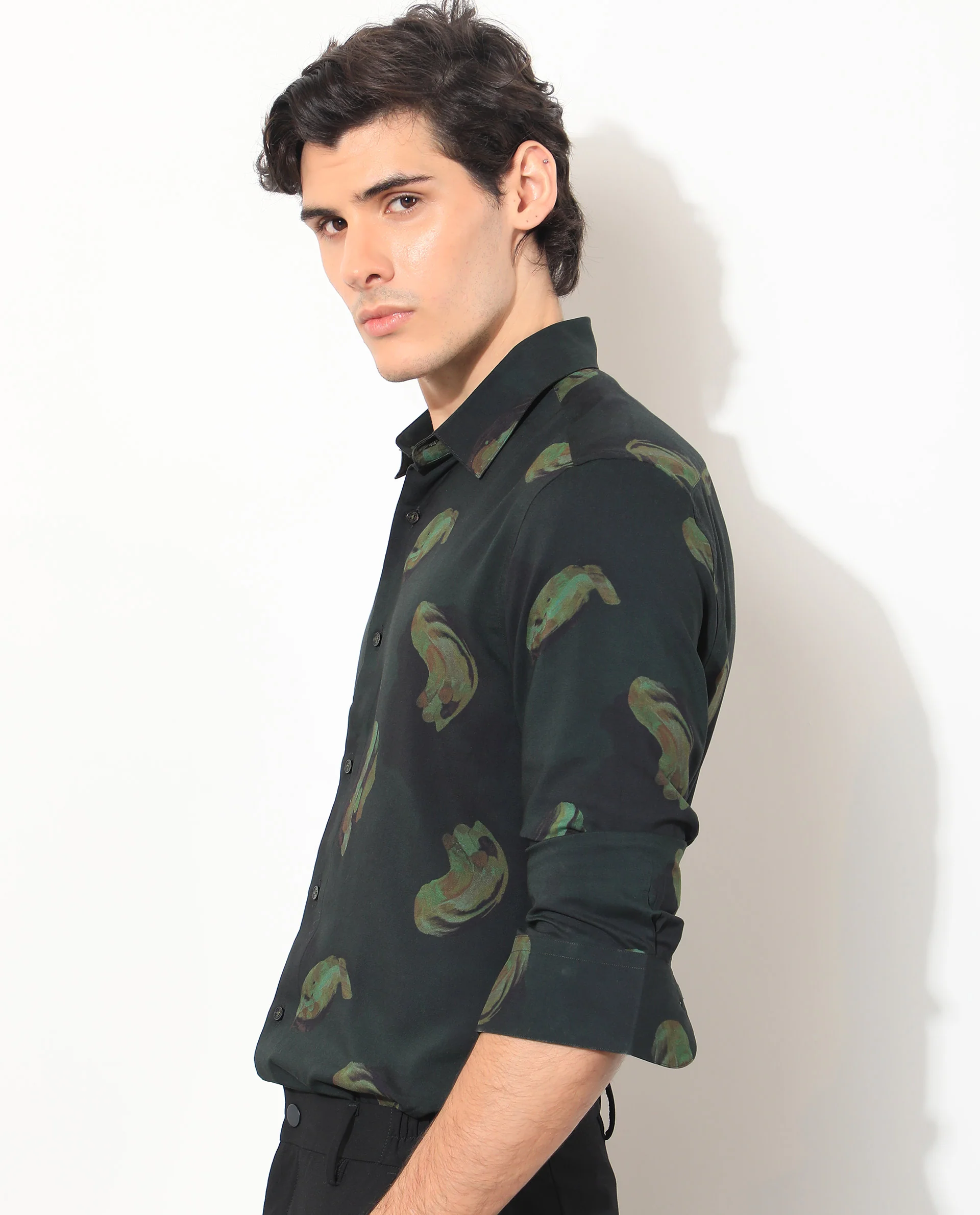 Rare Rabbit Men's Inari Dark Green Cotton Abstract Print Regular Fit Full Sleeve Spread Collar Shirt - Image 6