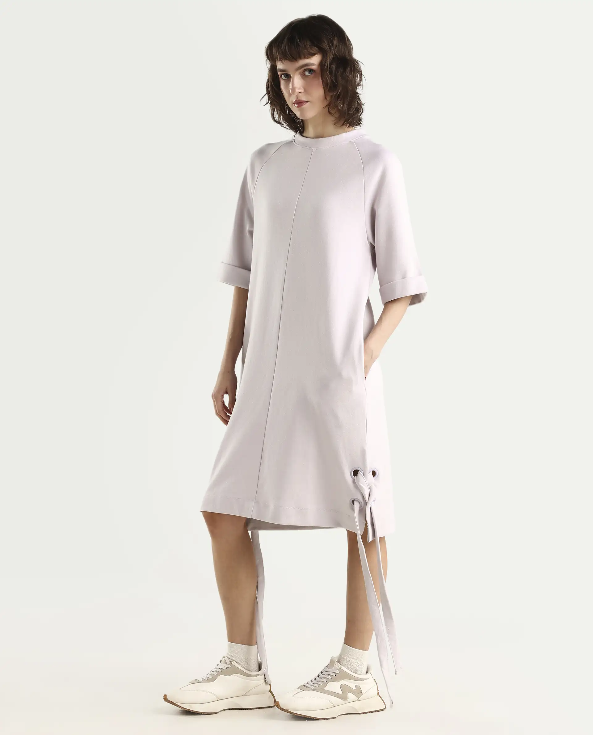 Rareism Women's Inari Purple High Neck Plain Knee Length Regular Fit Dress - Image 6