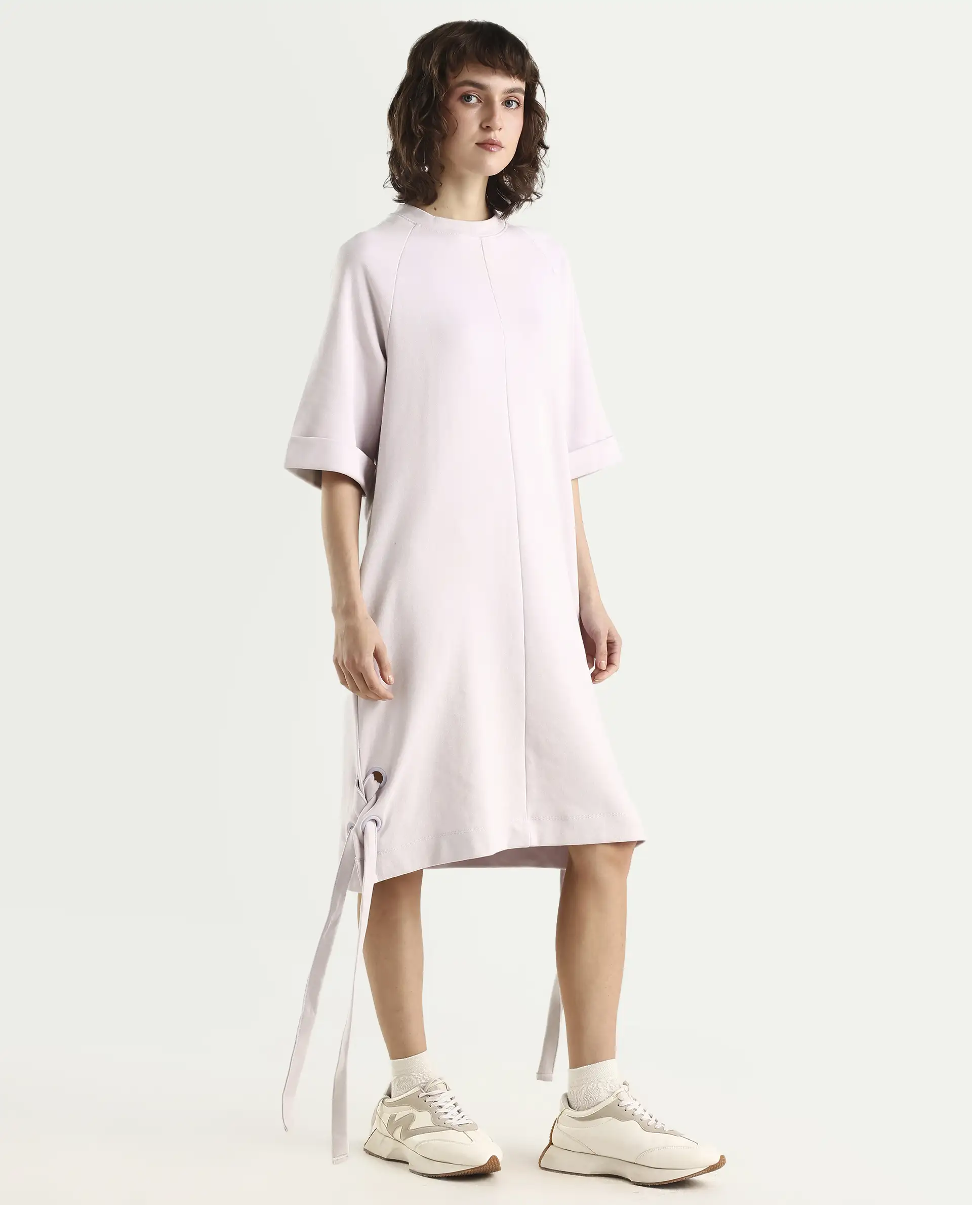 Rareism Women's Inari Purple High Neck Plain Knee Length Regular Fit Dress - Image 7