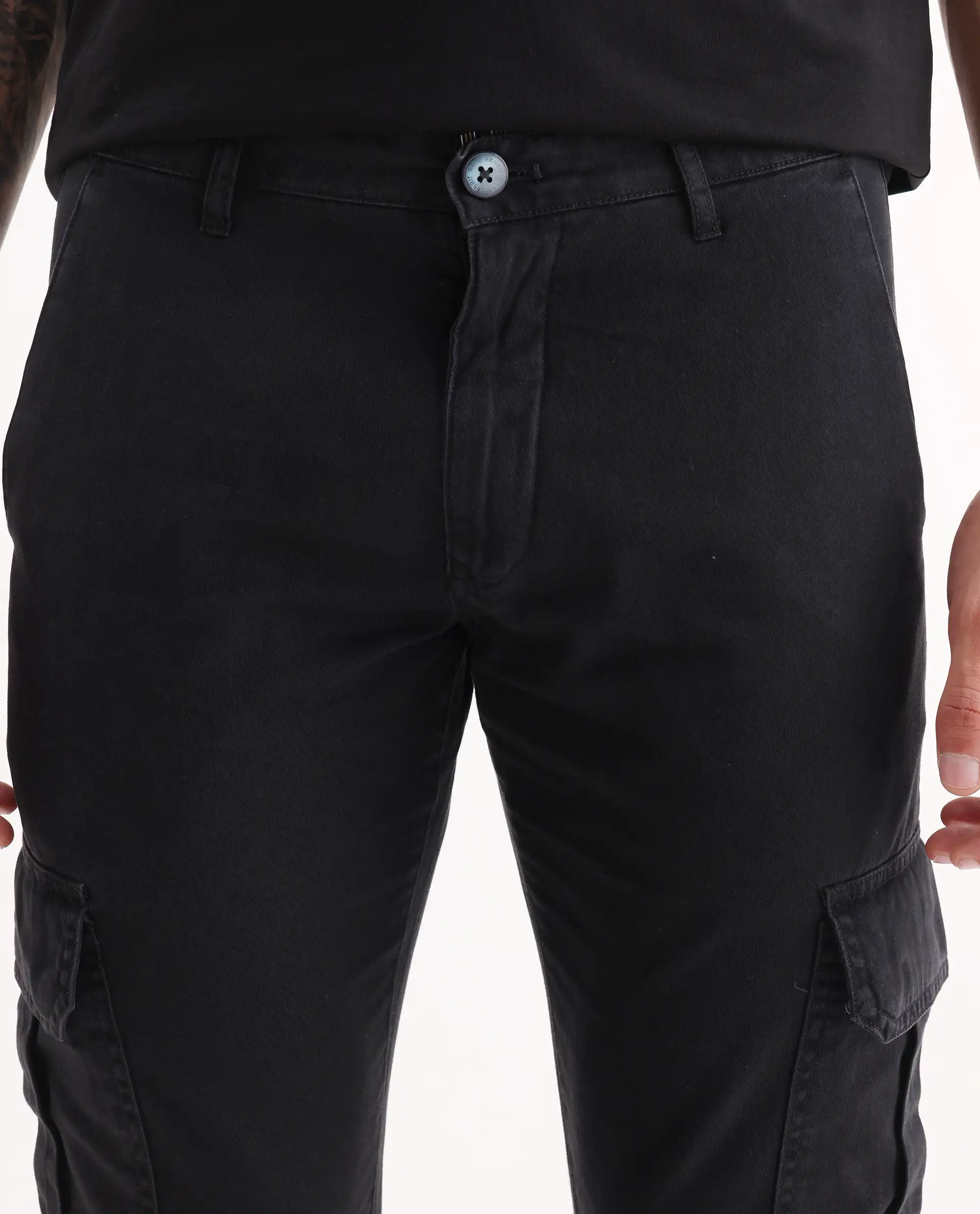 Rare Rabbit Men's Inbuil Black Cotton Plain Regular Fit Trouser - Image 3