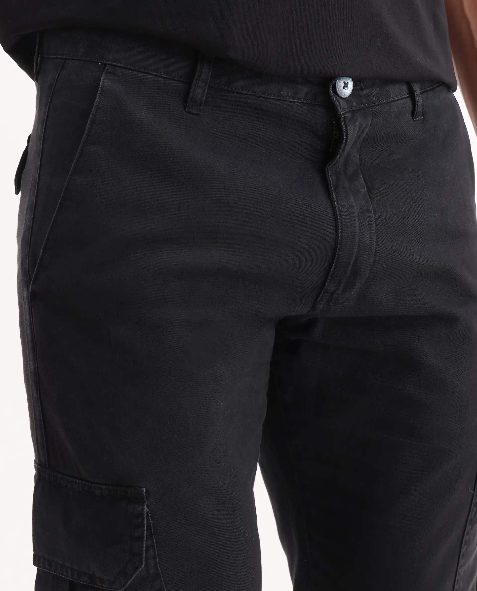 Rare Rabbit Men's Inbuil Black Cotton Plain Regular Fit Trouser - Image 6