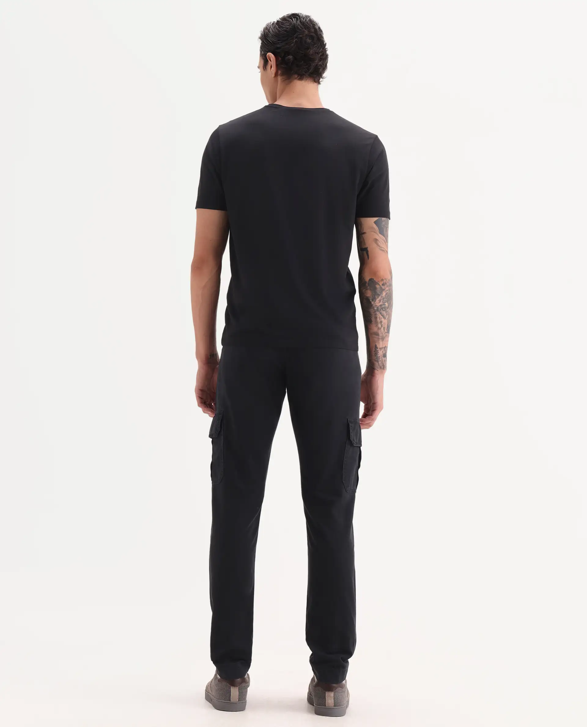 Rare Rabbit Men's Inbuil Black Cotton Plain Regular Fit Trouser - Image 9