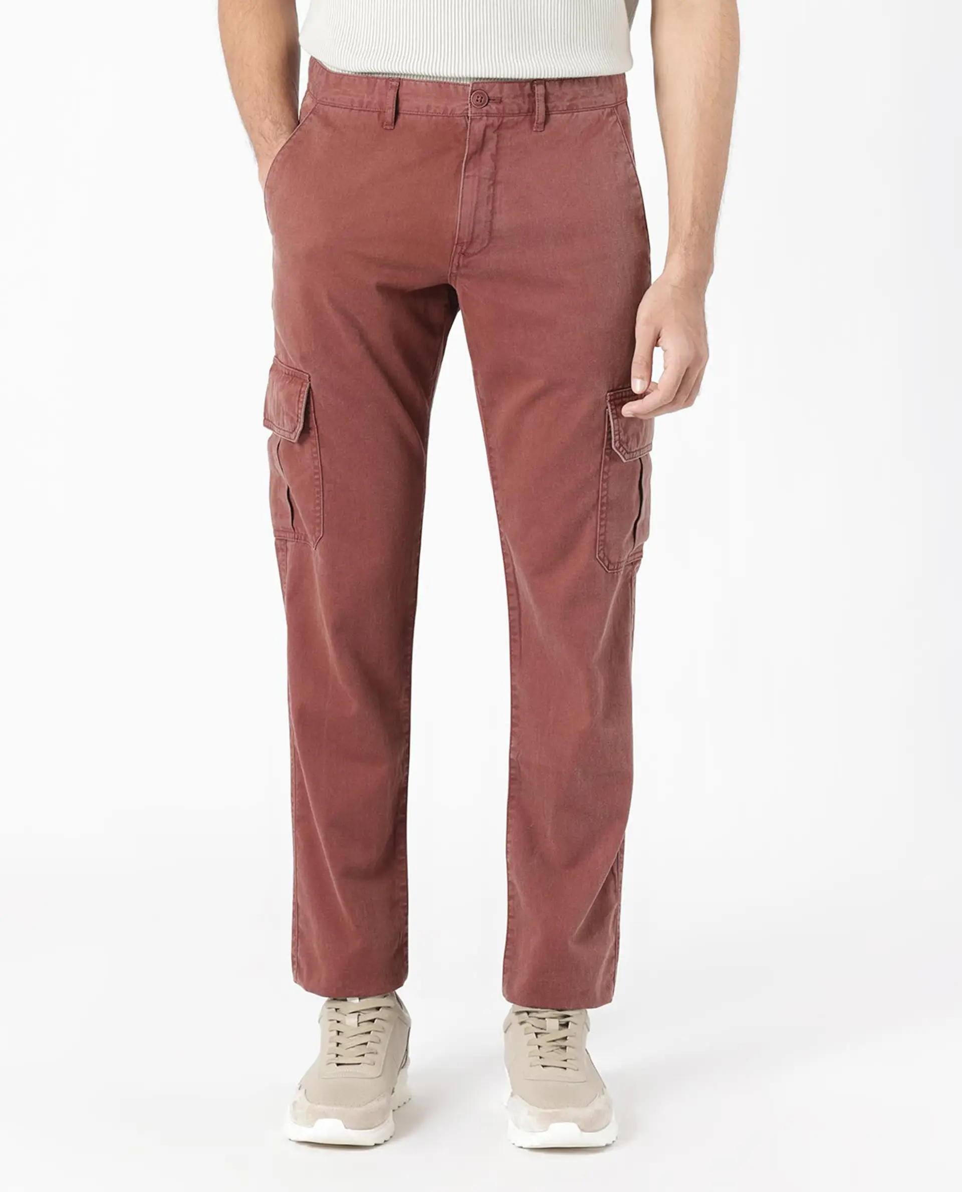 Rare Rabbit Men's Inbuil Brown Cotton Plain Regular Fit Trouser - Image 10