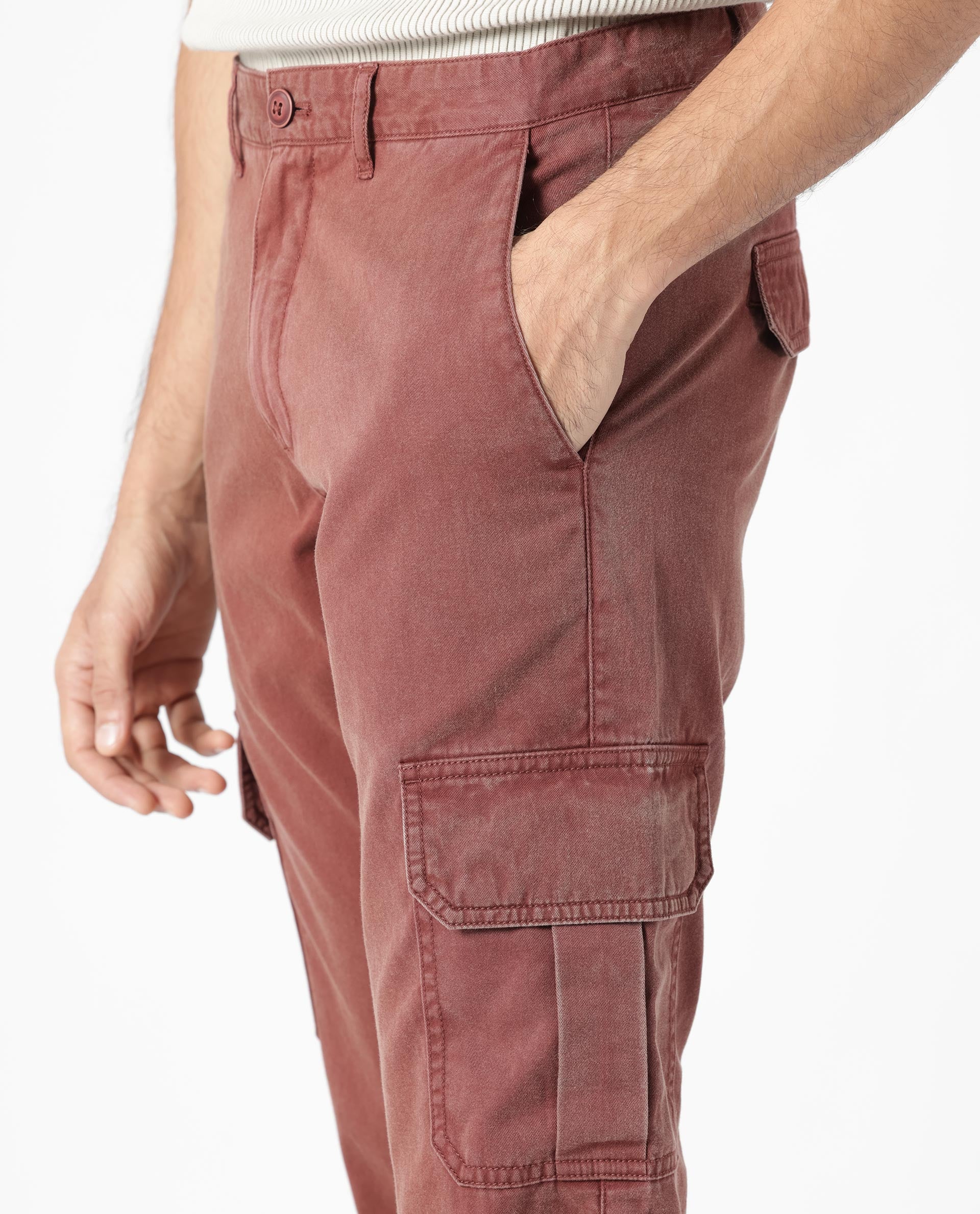 Rare Rabbit Men's Inbuil Brown Cotton Plain Regular Fit Trouser - Image 3