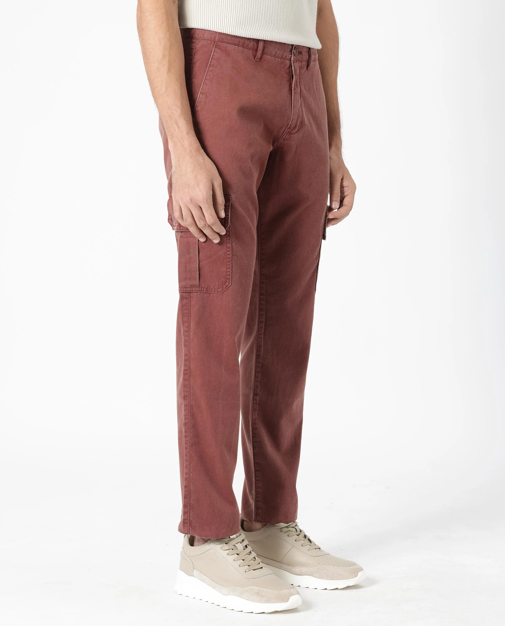 Rare Rabbit Men's Inbuil Brown Cotton Plain Regular Fit Trouser - Image 5