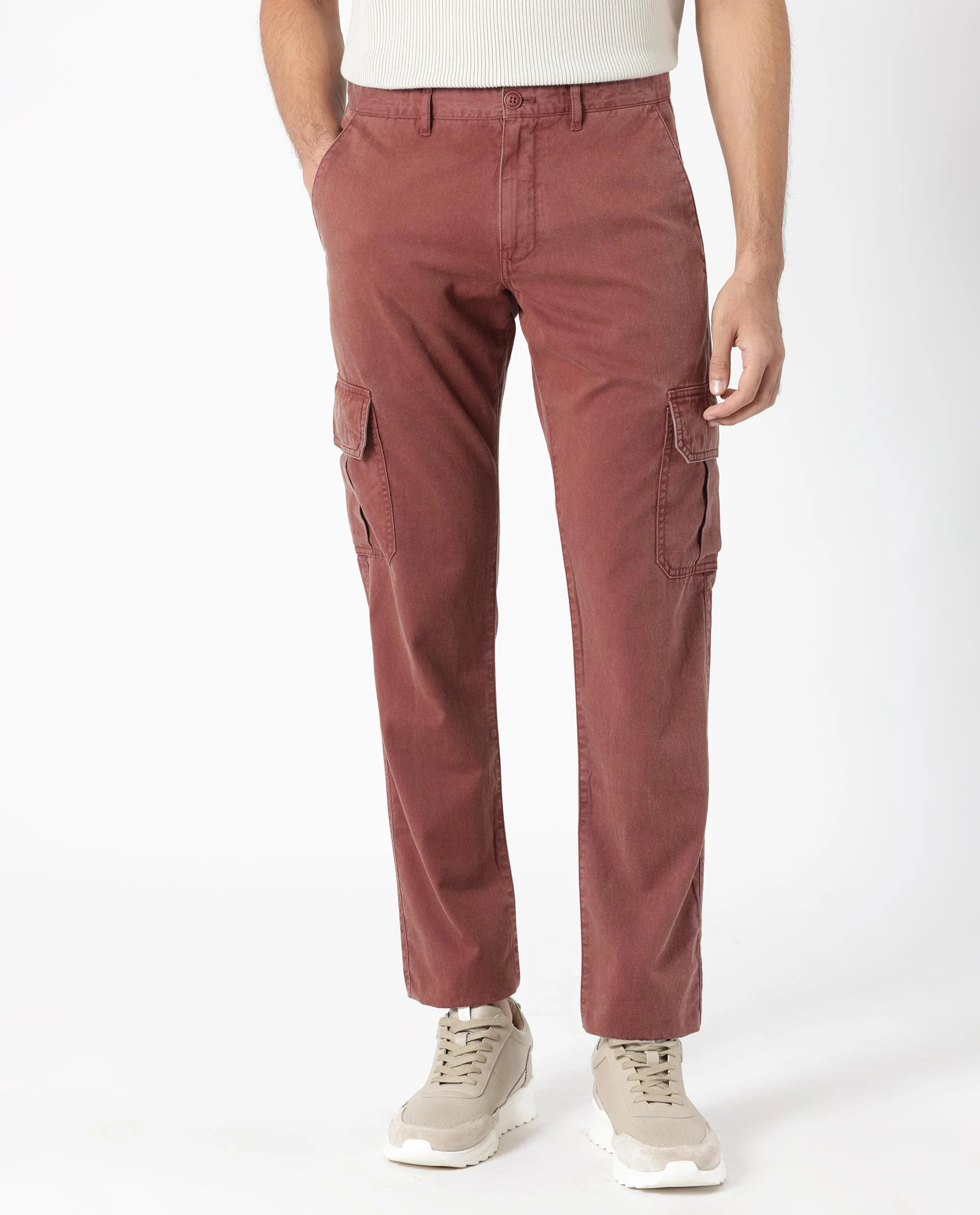 Rare Rabbit Men's Inbuil Brown Cotton Plain Regular Fit Trouser - Image 6