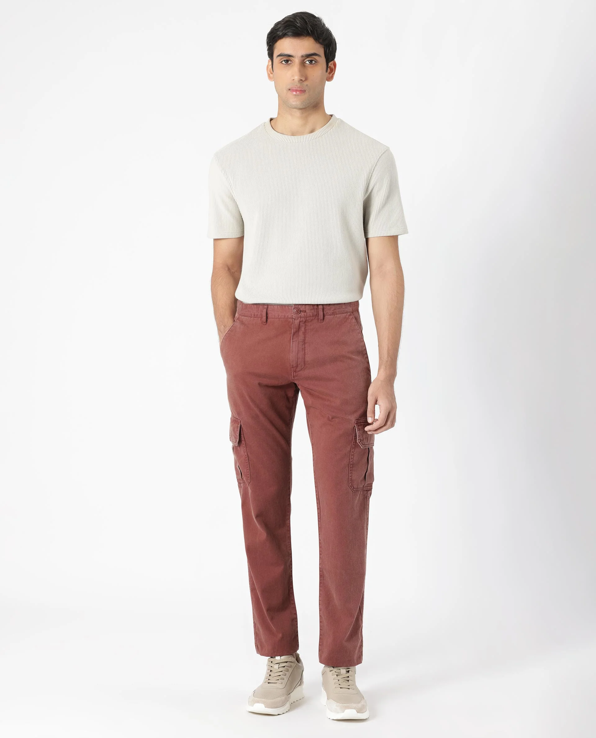 Rare Rabbit Men's Inbuil Brown Cotton Plain Regular Fit Trouser - Image 7