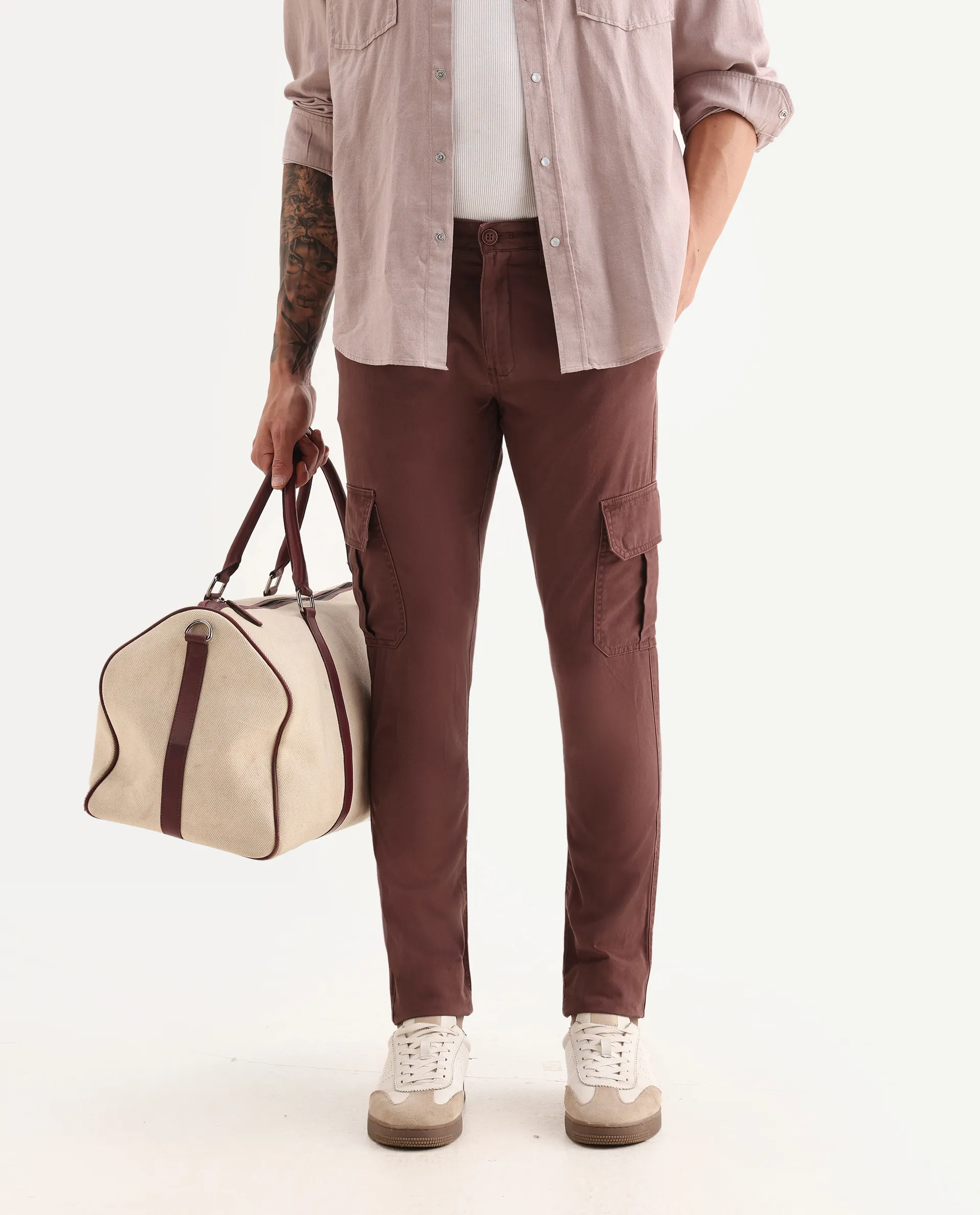 Rare Rabbit Men's Inbuil Light Brown Cotton Plain Regular Fit Trouser - Image 2