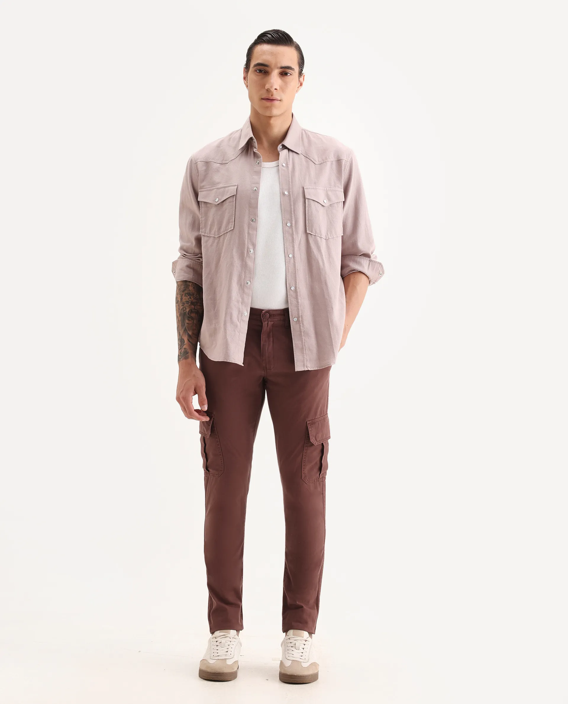 Rare Rabbit Men's Inbuil Light Brown Cotton Plain Regular Fit Trouser - Image 4