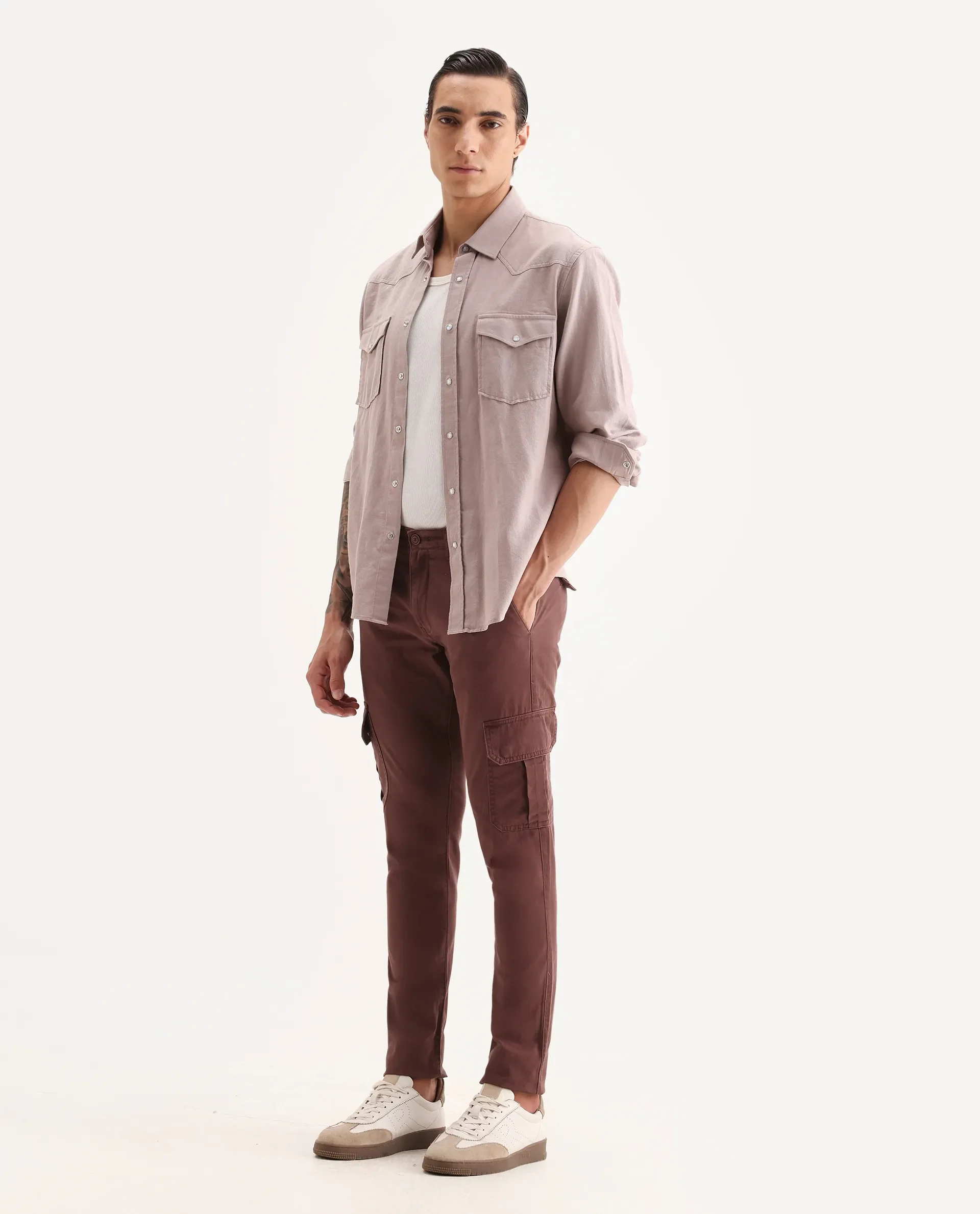 Rare Rabbit Men's Inbuil Light Brown Cotton Plain Regular Fit Trouser - Image 5