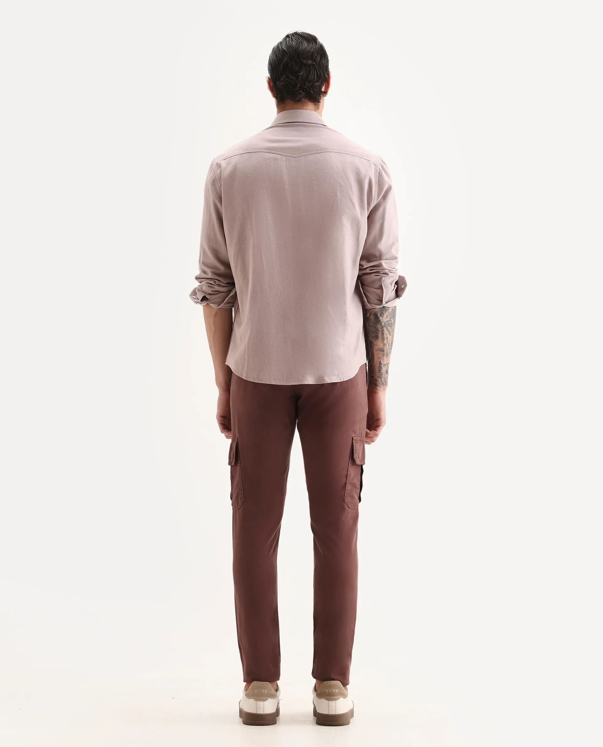Rare Rabbit Men's Inbuil Light Brown Cotton Plain Regular Fit Trouser - Image 7