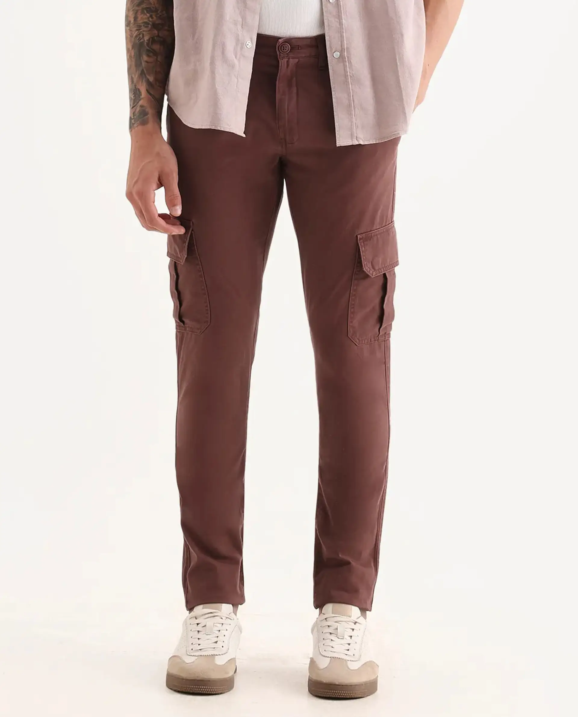 Rare Rabbit Men's Inbuil Light Brown Cotton Plain Regular Fit Trouser - Image 8