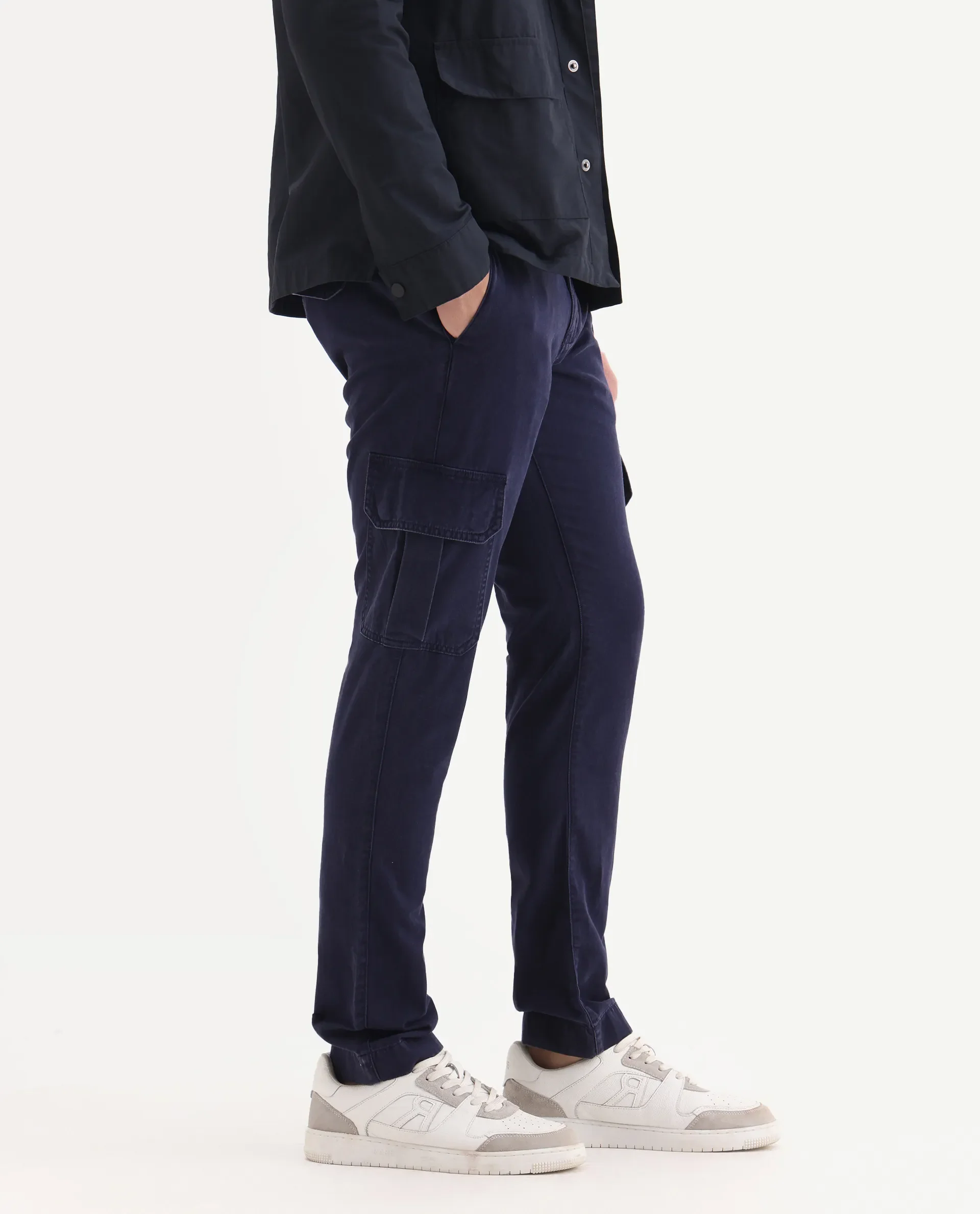 Rare Rabbit Men's Inbuil Navy Cotton Plain Regular Fit Trouser - Image 2