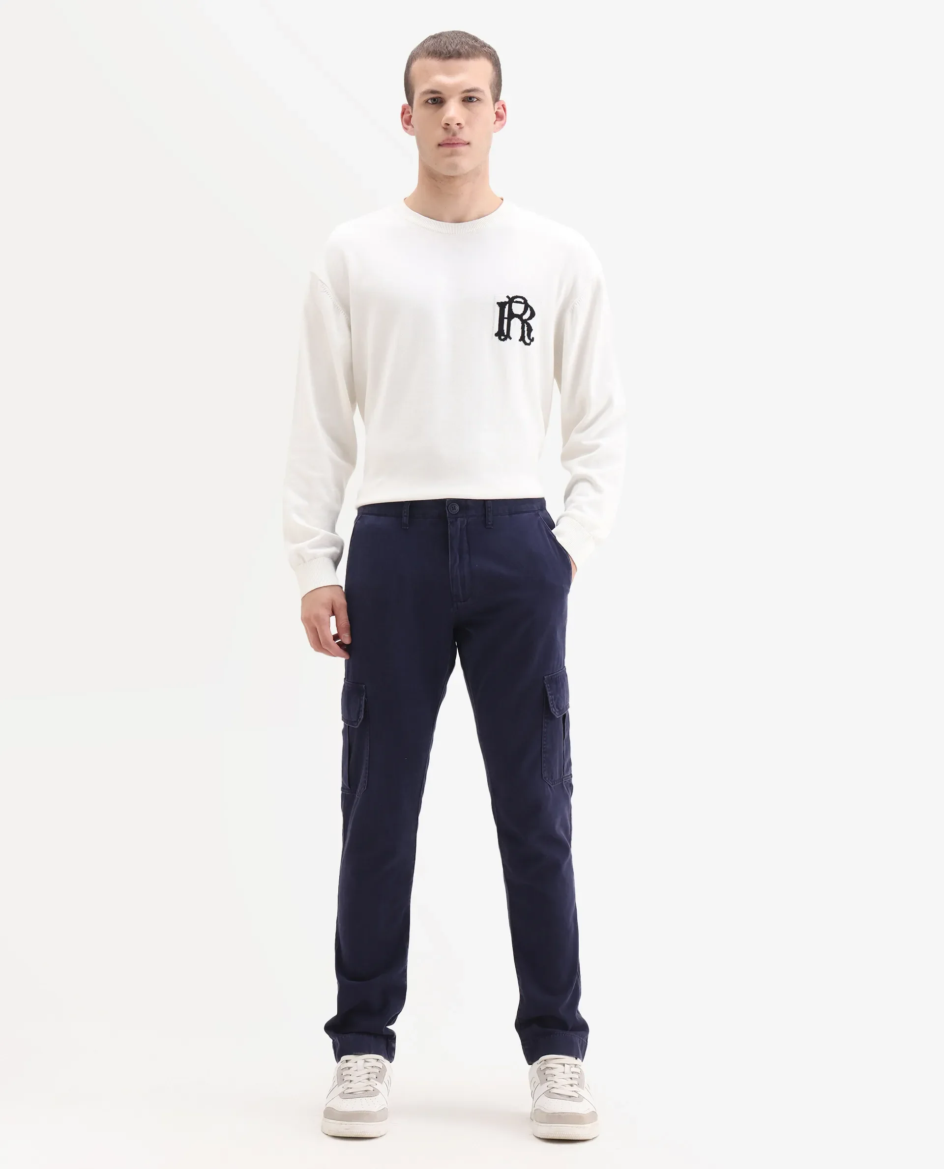 Rare Rabbit Men's Inbuil Navy Cotton Plain Regular Fit Trouser - Image 7