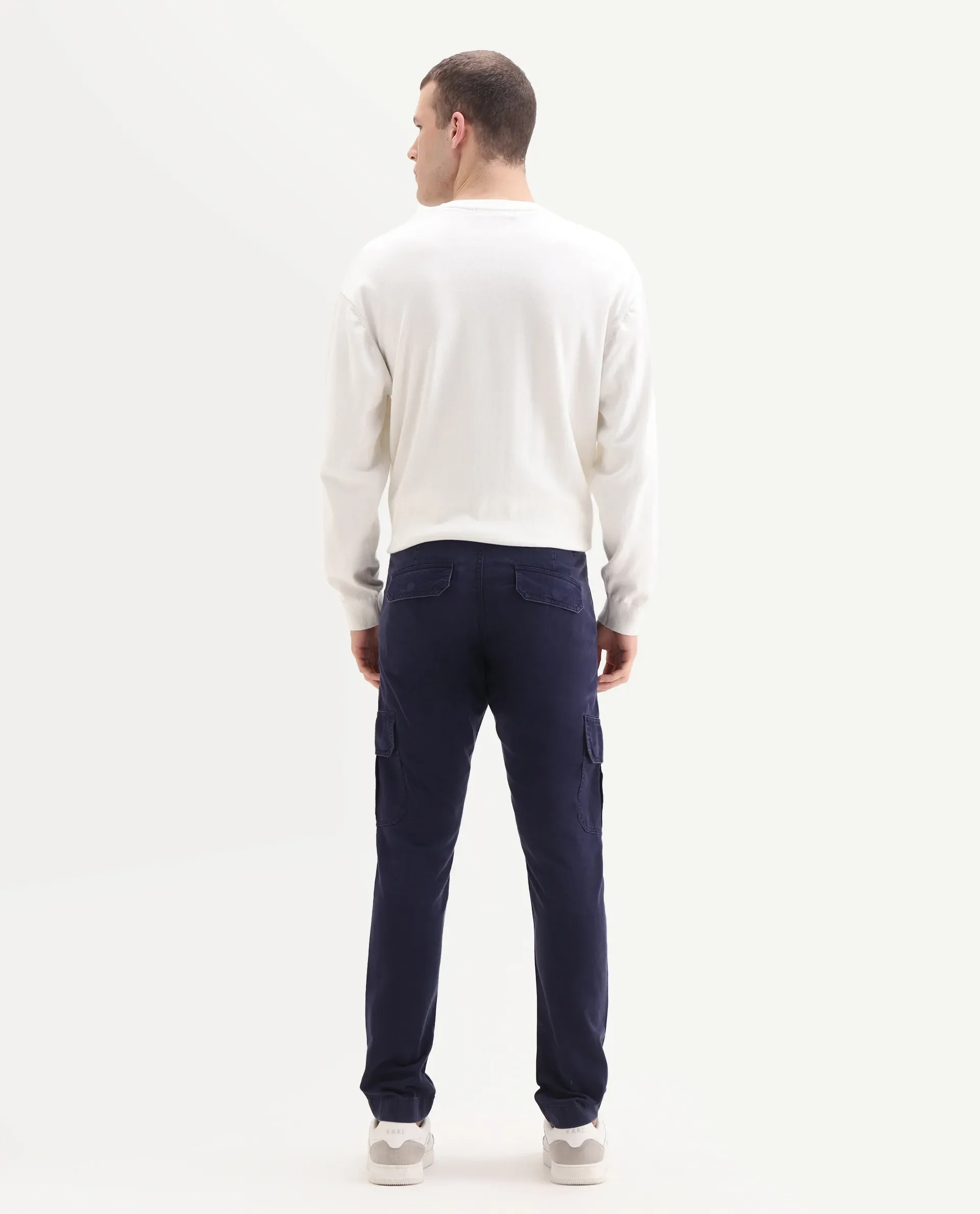 Rare Rabbit Men's Inbuil Navy Cotton Plain Regular Fit Trouser - Image 8
