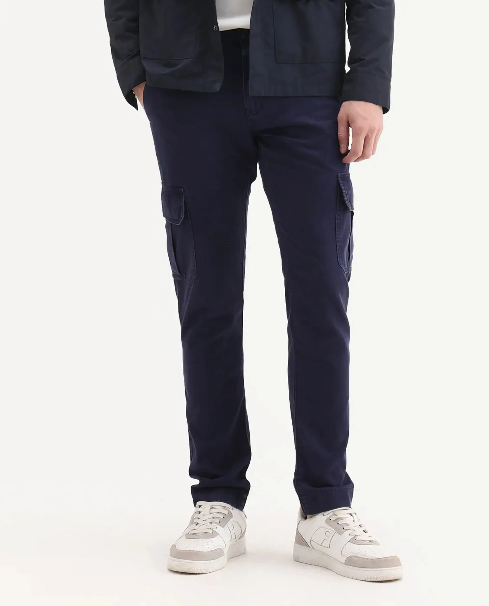 Rare Rabbit Men's Inbuil Navy Cotton Plain Regular Fit Trouser - Image 9