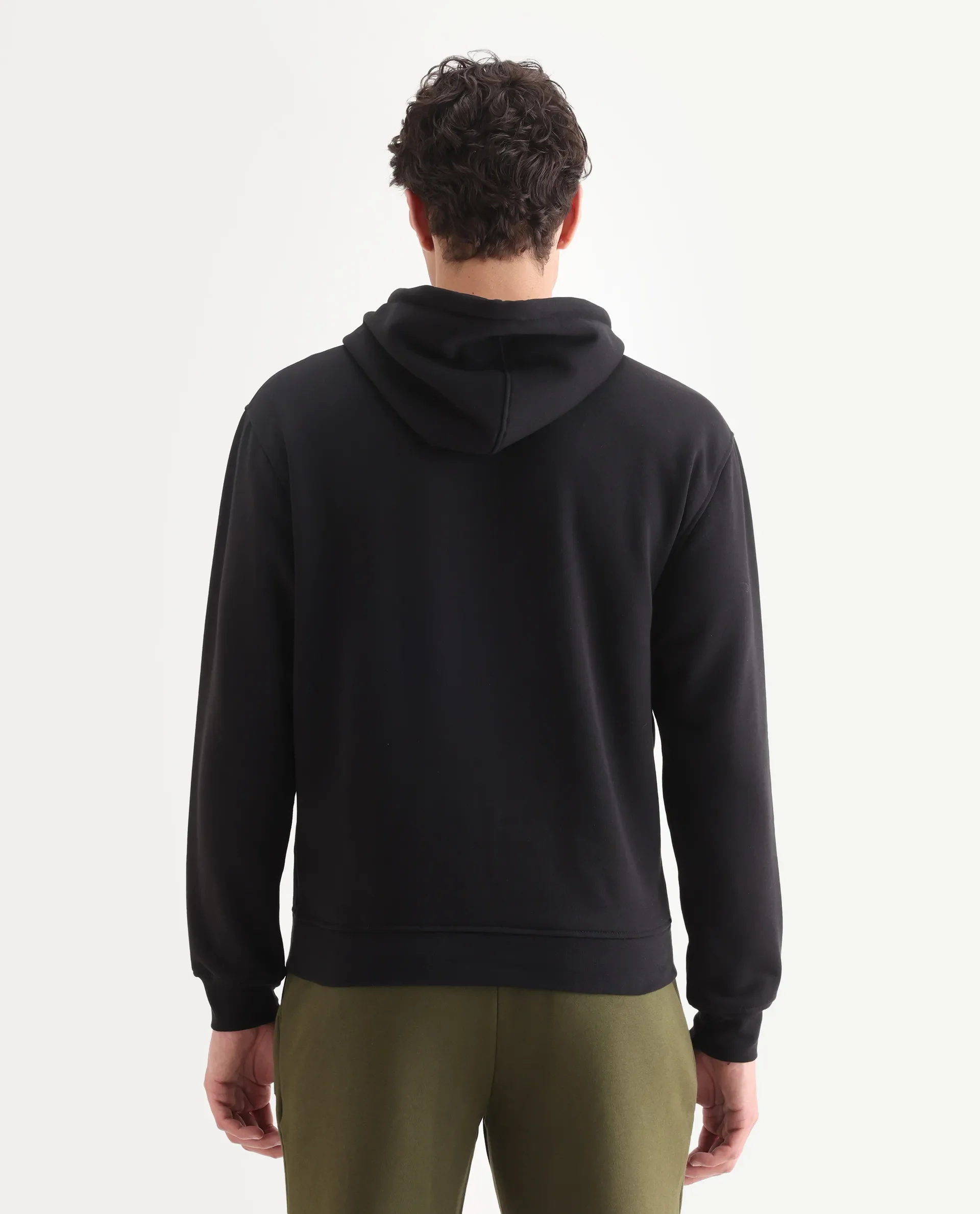 Rare Rabbit Men's Indo Black Cotton Plain Regular Fit Full Sleeve Hooded Sweatshirt - Image 7