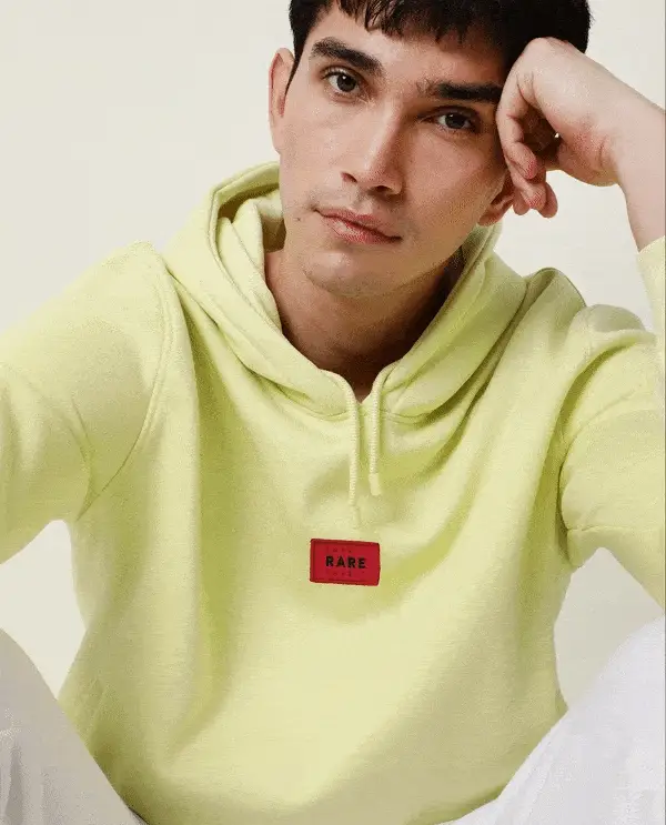 Rare Rabbit Men's Indo Yellow Cotton Plain Regular Fit Full Sleeve Hooded Sweatshirt