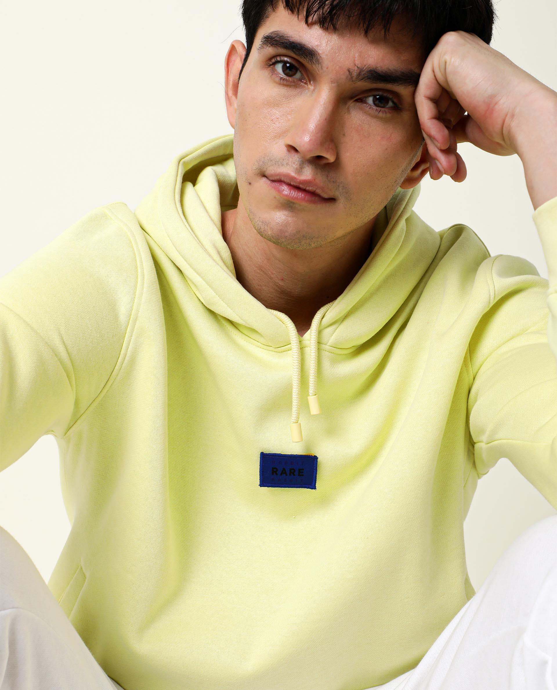 Rare Rabbit Men's Indo Yellow Cotton Plain Regular Fit Full Sleeve Hooded Sweatshirt - Image 2
