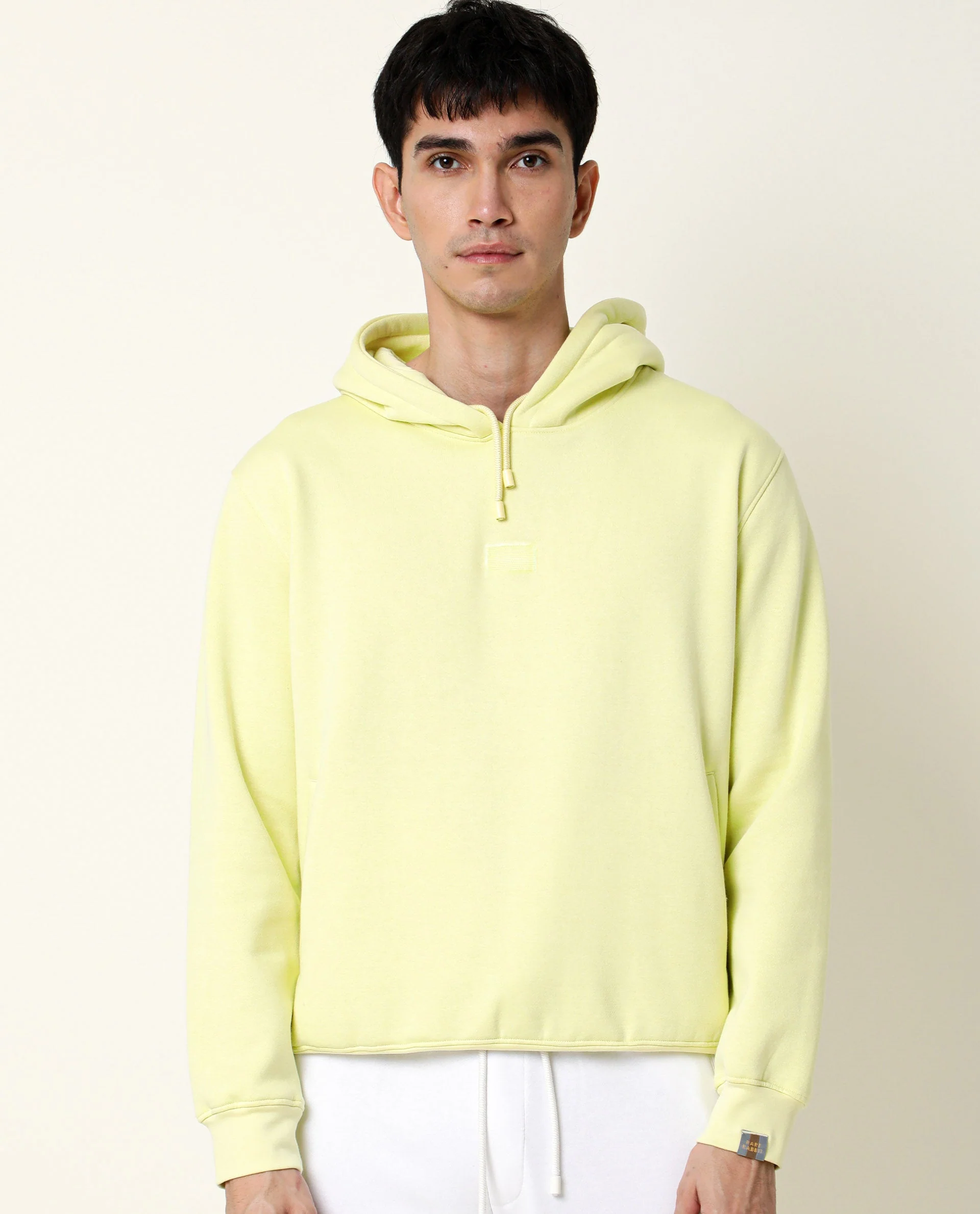 Rare Rabbit Men's Indo Yellow Cotton Plain Regular Fit Full Sleeve Hooded Sweatshirt - Image 4