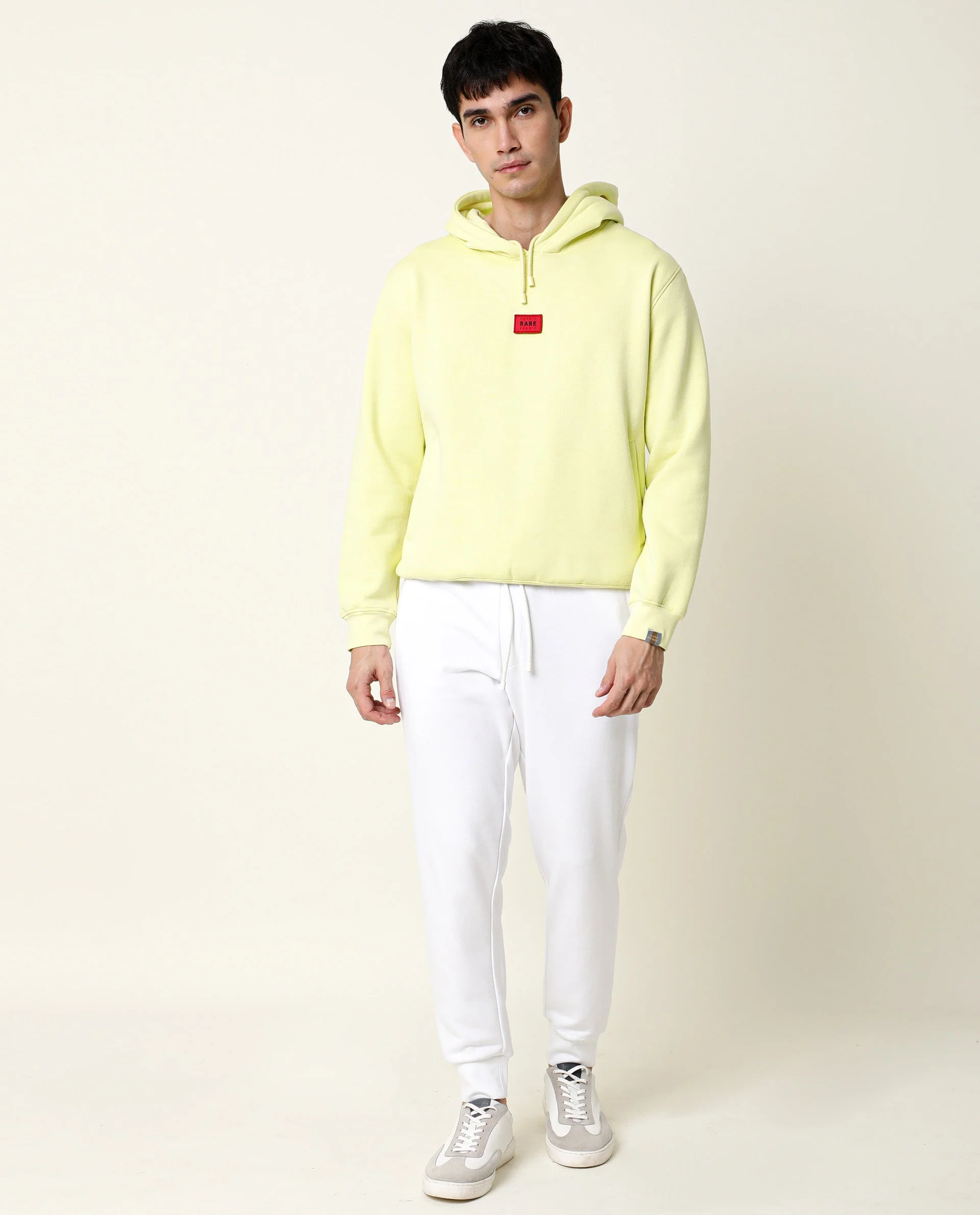Rare Rabbit Men's Indo Yellow Cotton Plain Regular Fit Full Sleeve Hooded Sweatshirt - Image 5
