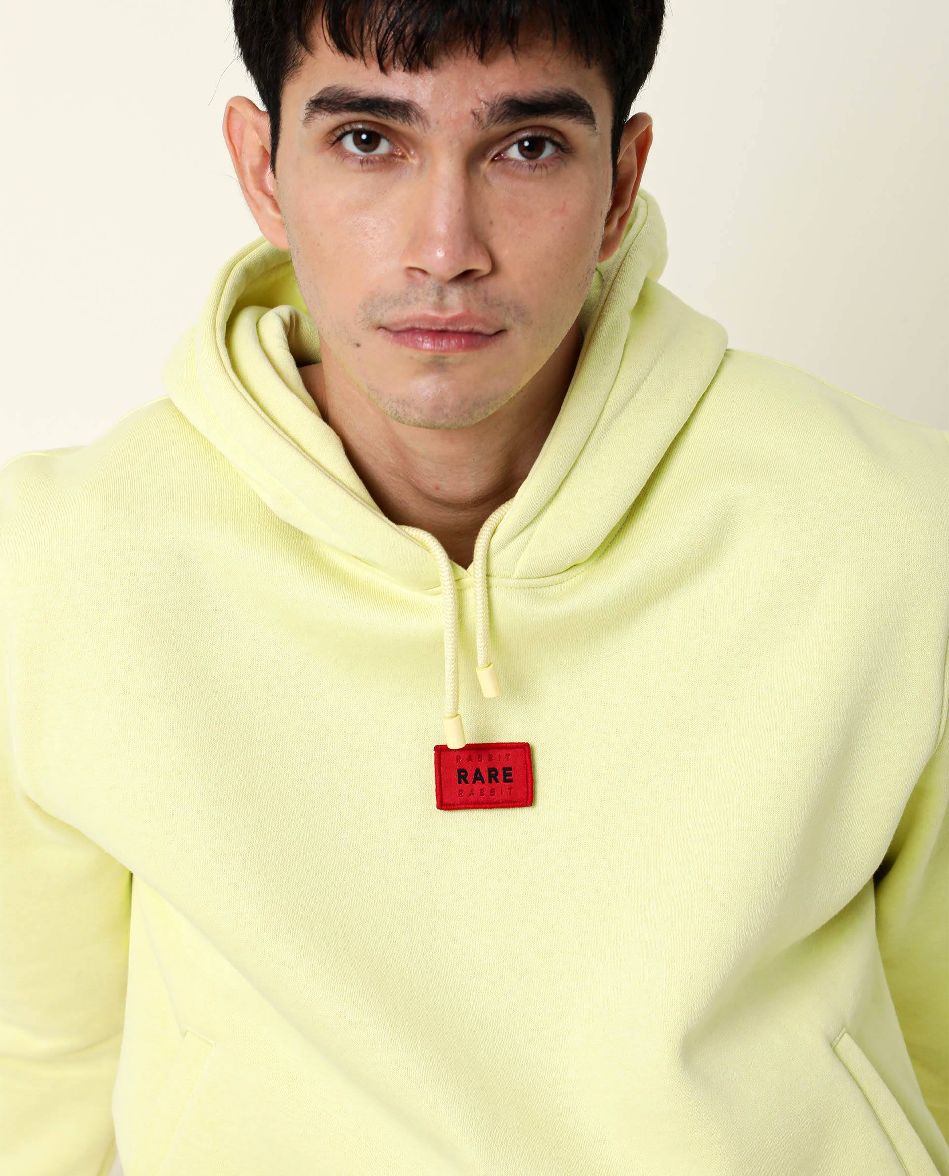 Rare Rabbit Men's Indo Yellow Cotton Plain Regular Fit Full Sleeve Hooded Sweatshirt - Image 6